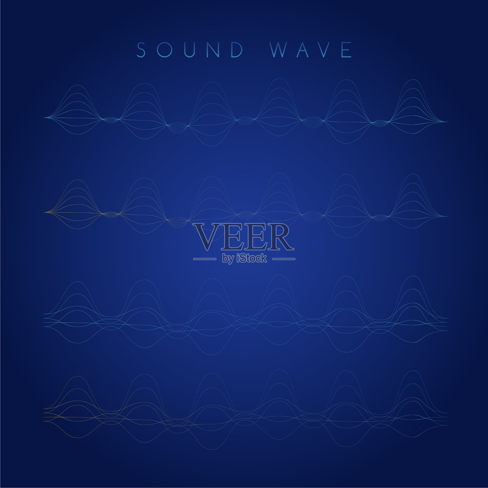 抽象的多线分离在深蓝色背景下的声波。创意矢量线艺术。插画图片素材