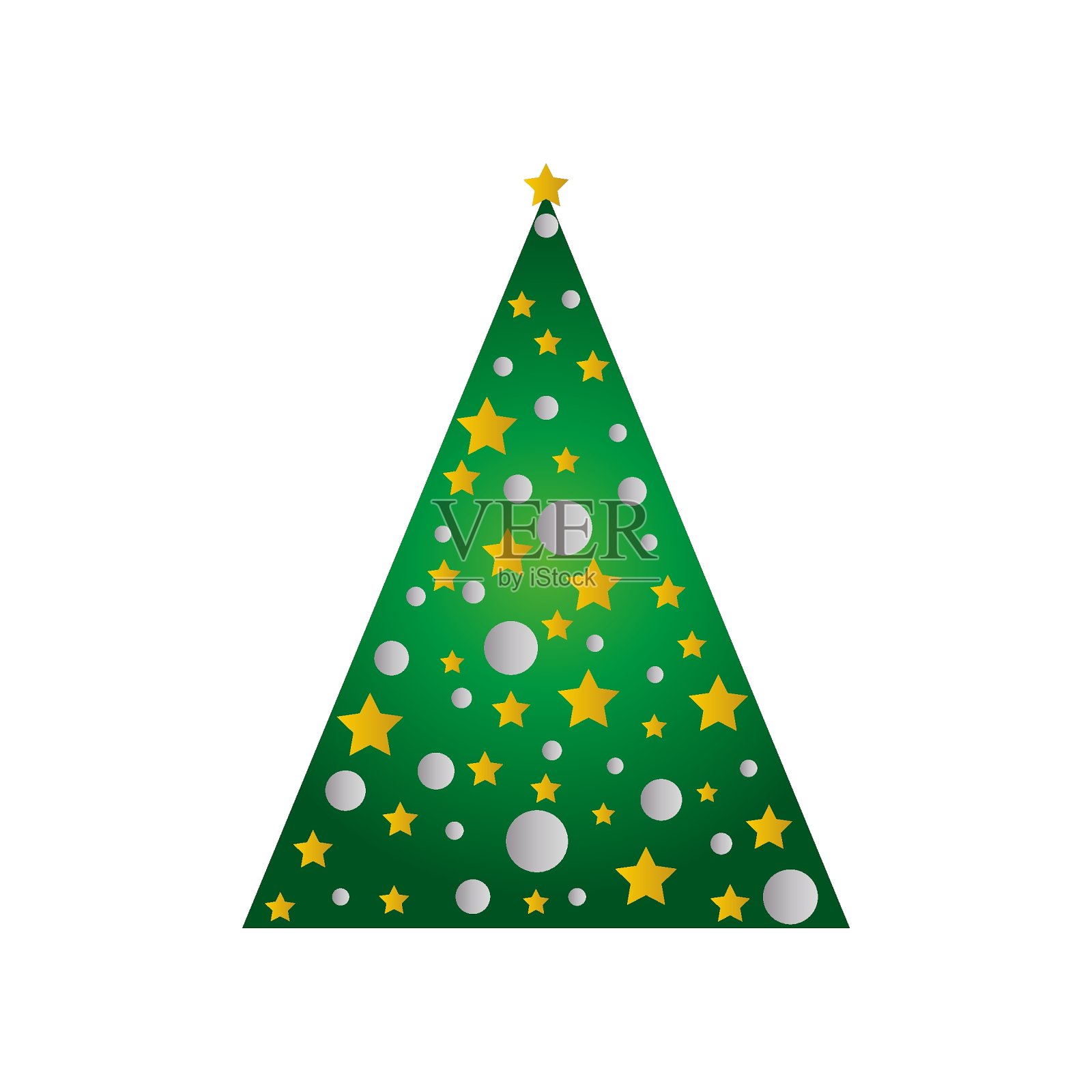 绿色云杉和装饰圣诞树盆栽图标集：含星星、装饰球，圣诞快乐和新年贺卡元素，扁平设计矢量图插画图片素材