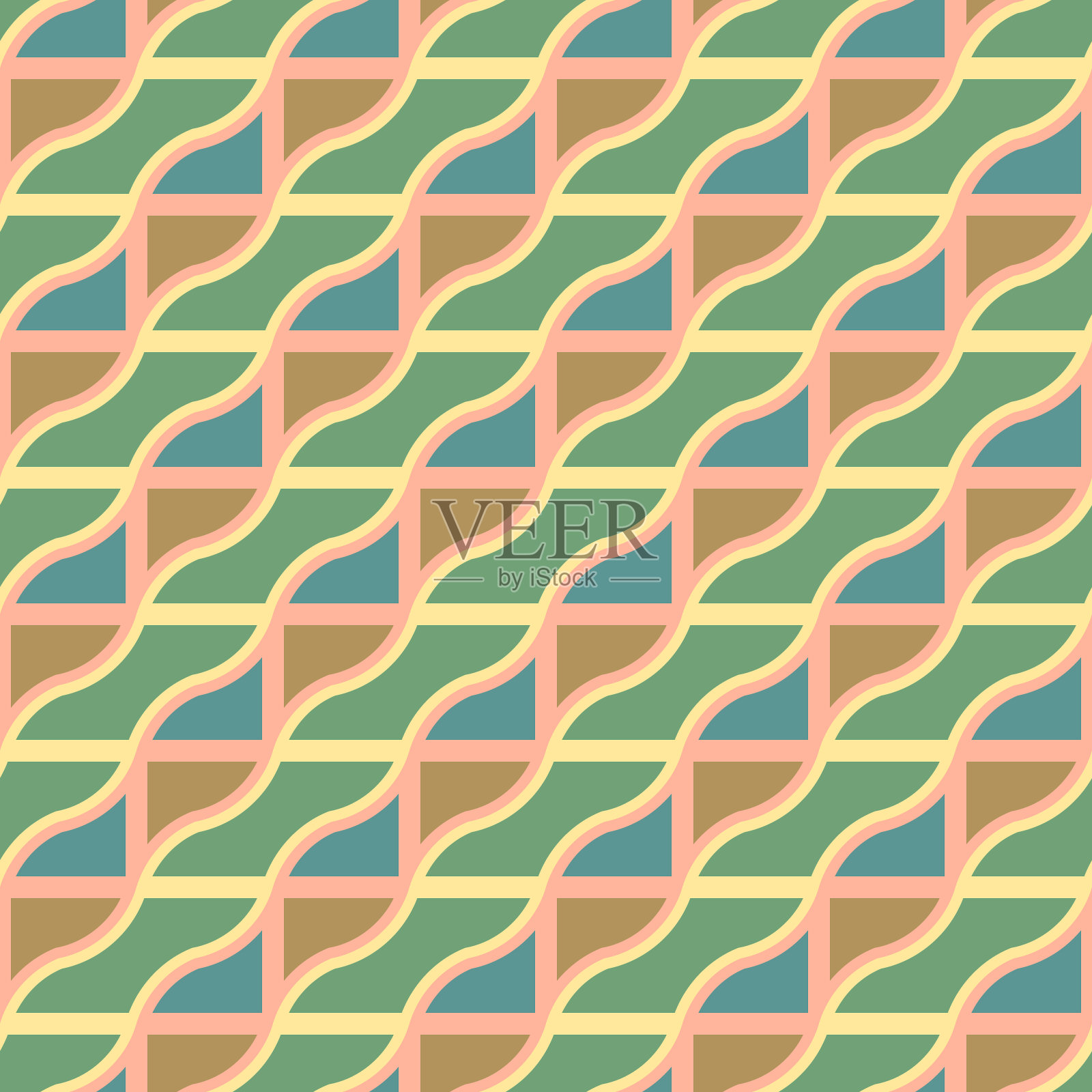 抽象几何无缝图案。粉红色、黄色、绿色和蓝色的条纹和波浪。用于纺织品和纸张设计插画图片素材