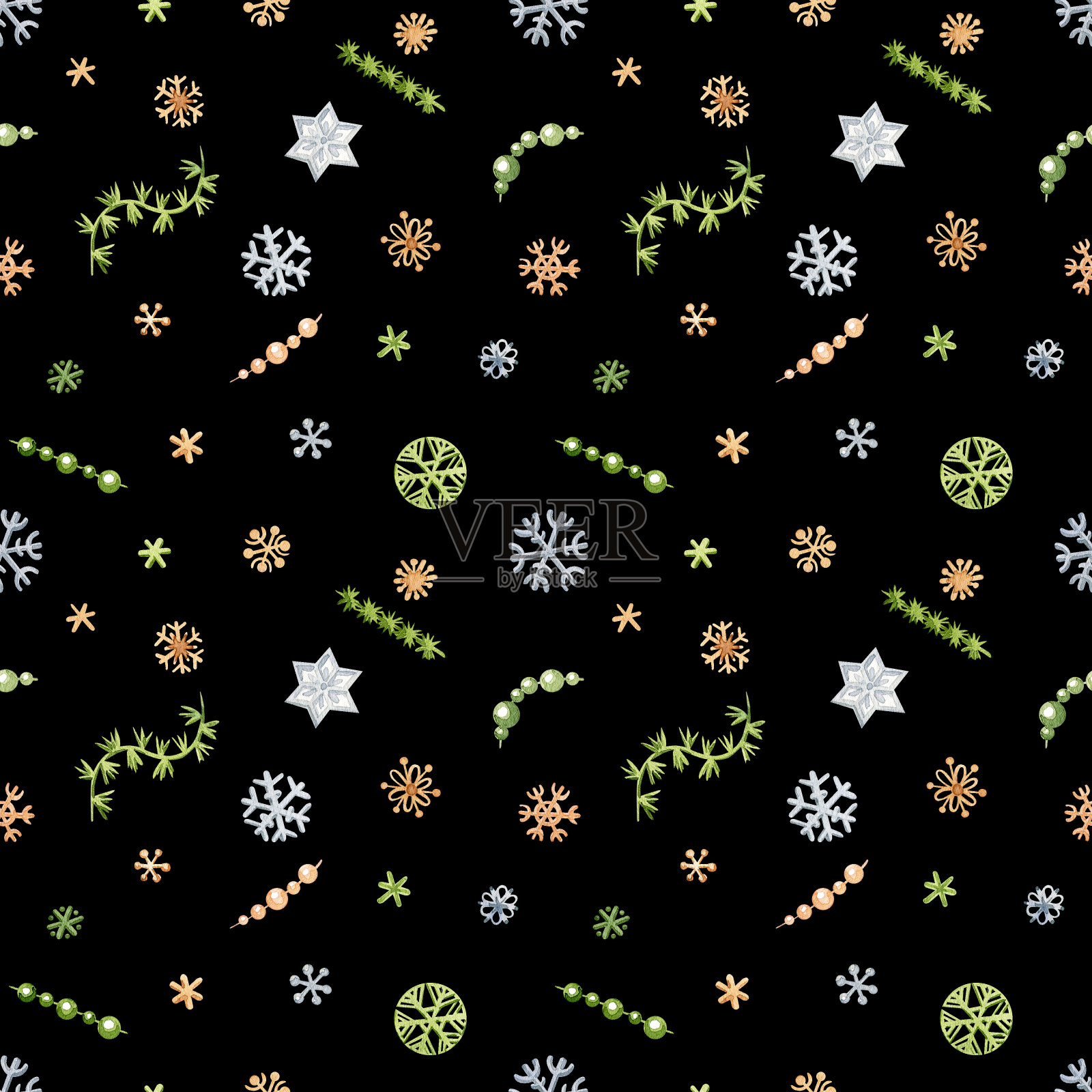 水彩圣诞无缝图案。插画图片素材