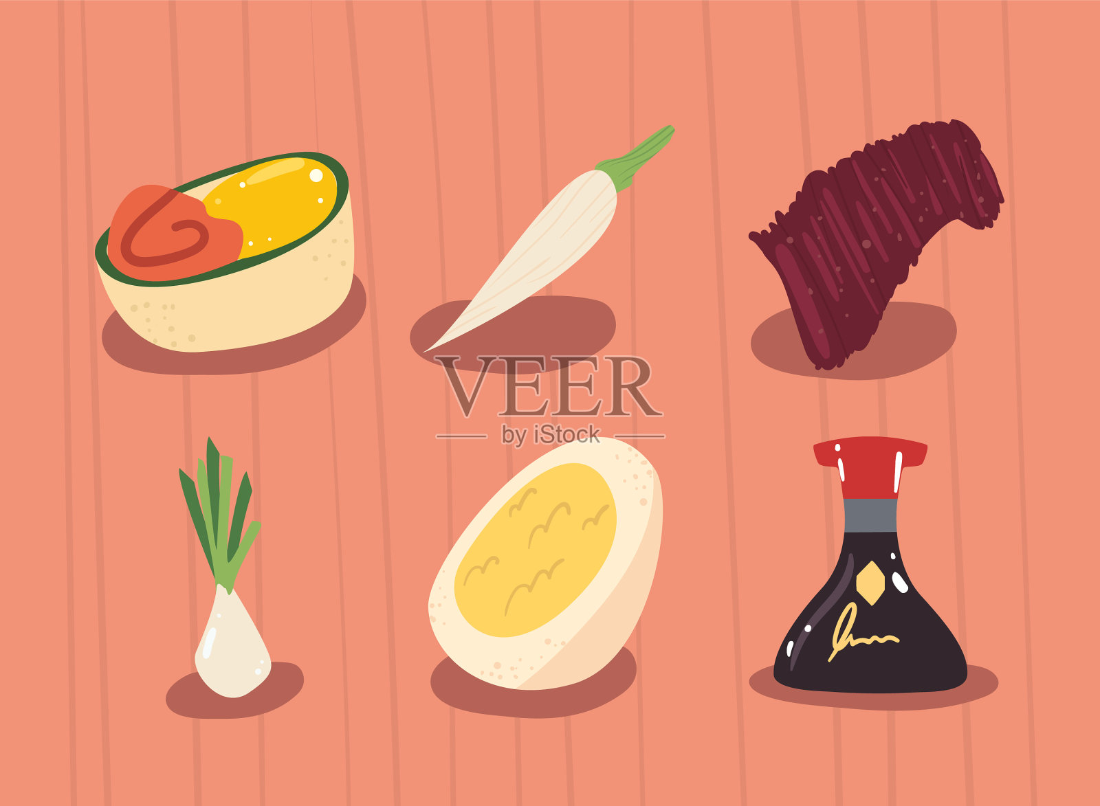 六个日本食品插画图片素材