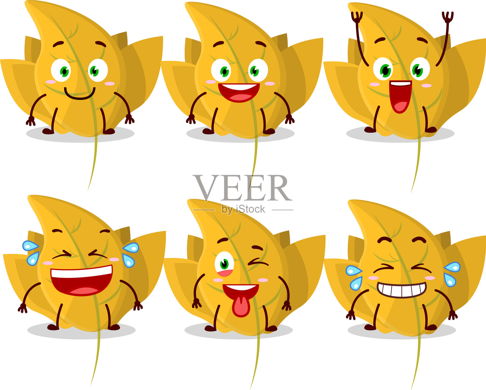 卡通人物七叶树黄色的叶子与插画图片素材