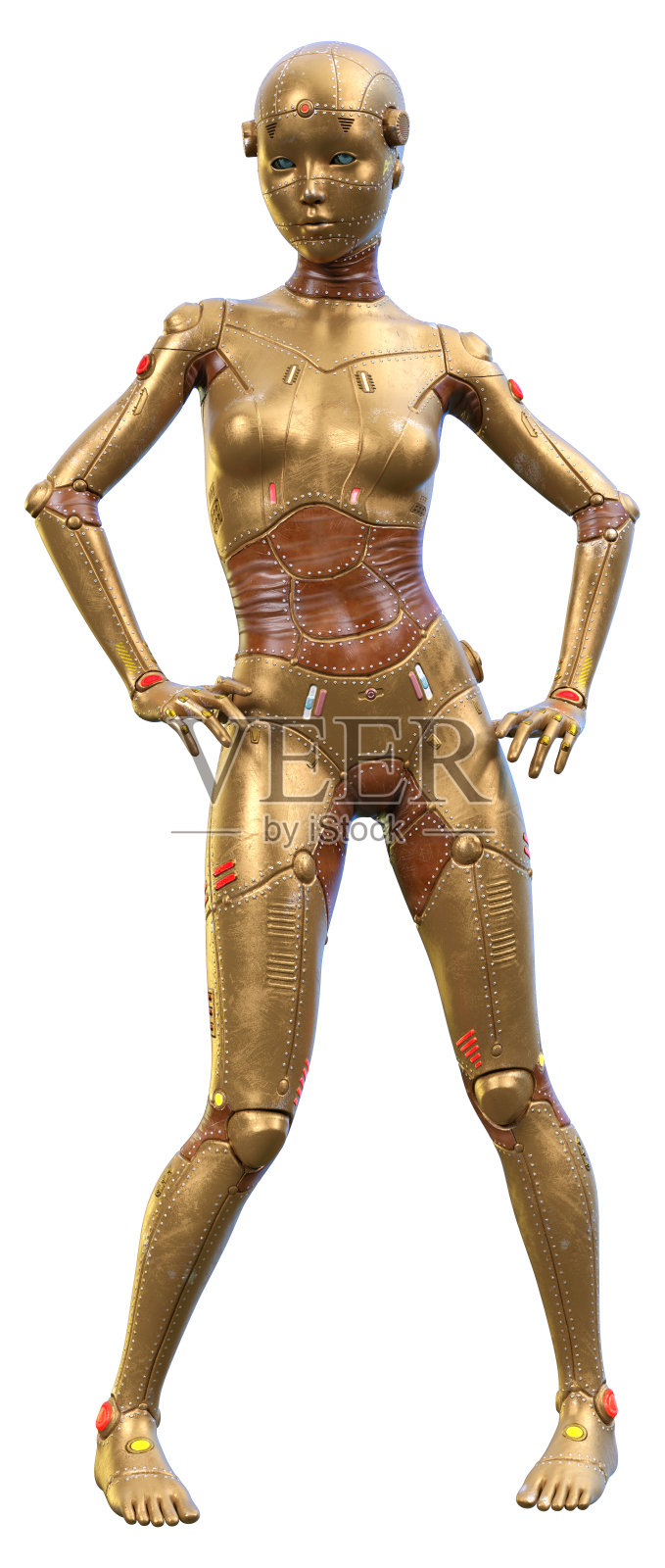 3D插图女性机器人在白色照片摄影图片