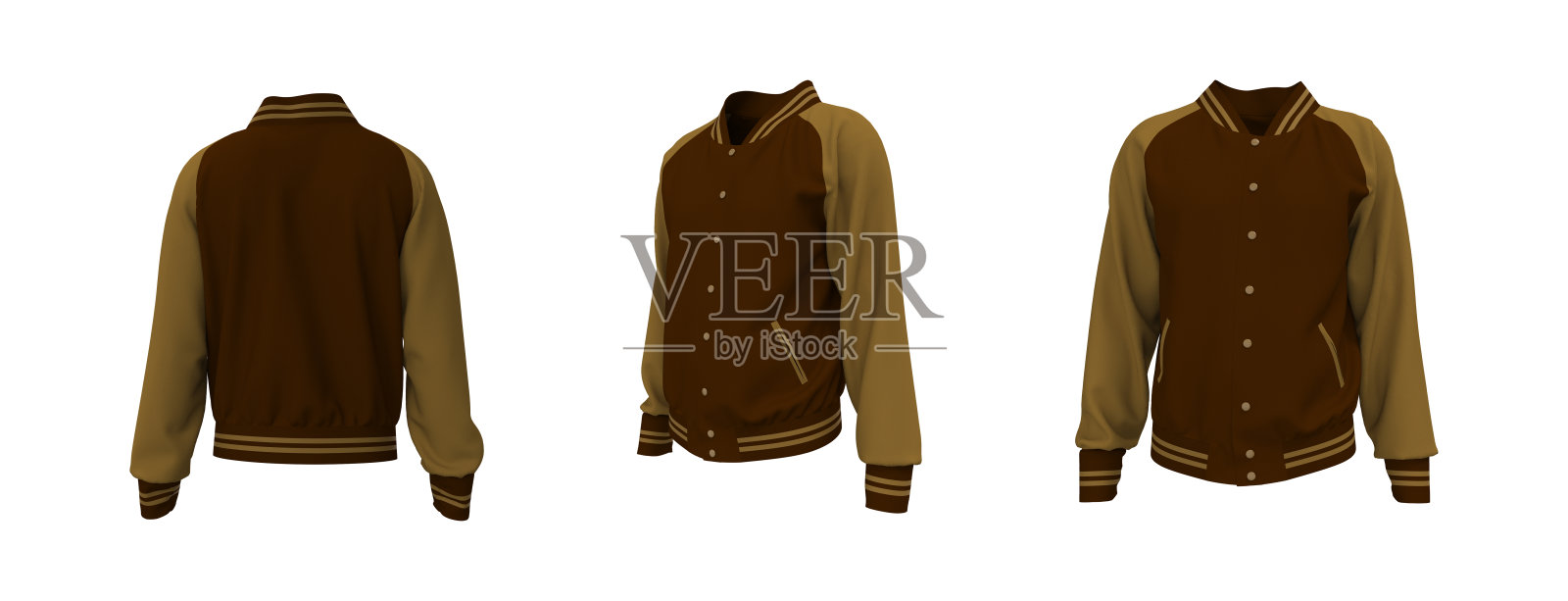 棒球夹克模型在前面，侧面和背面的意见照片摄影图片