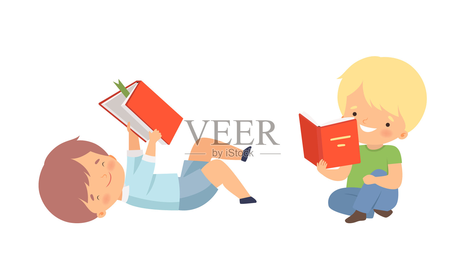 这个小男孩坐着躺着享受读书的乐趣设计元素图片