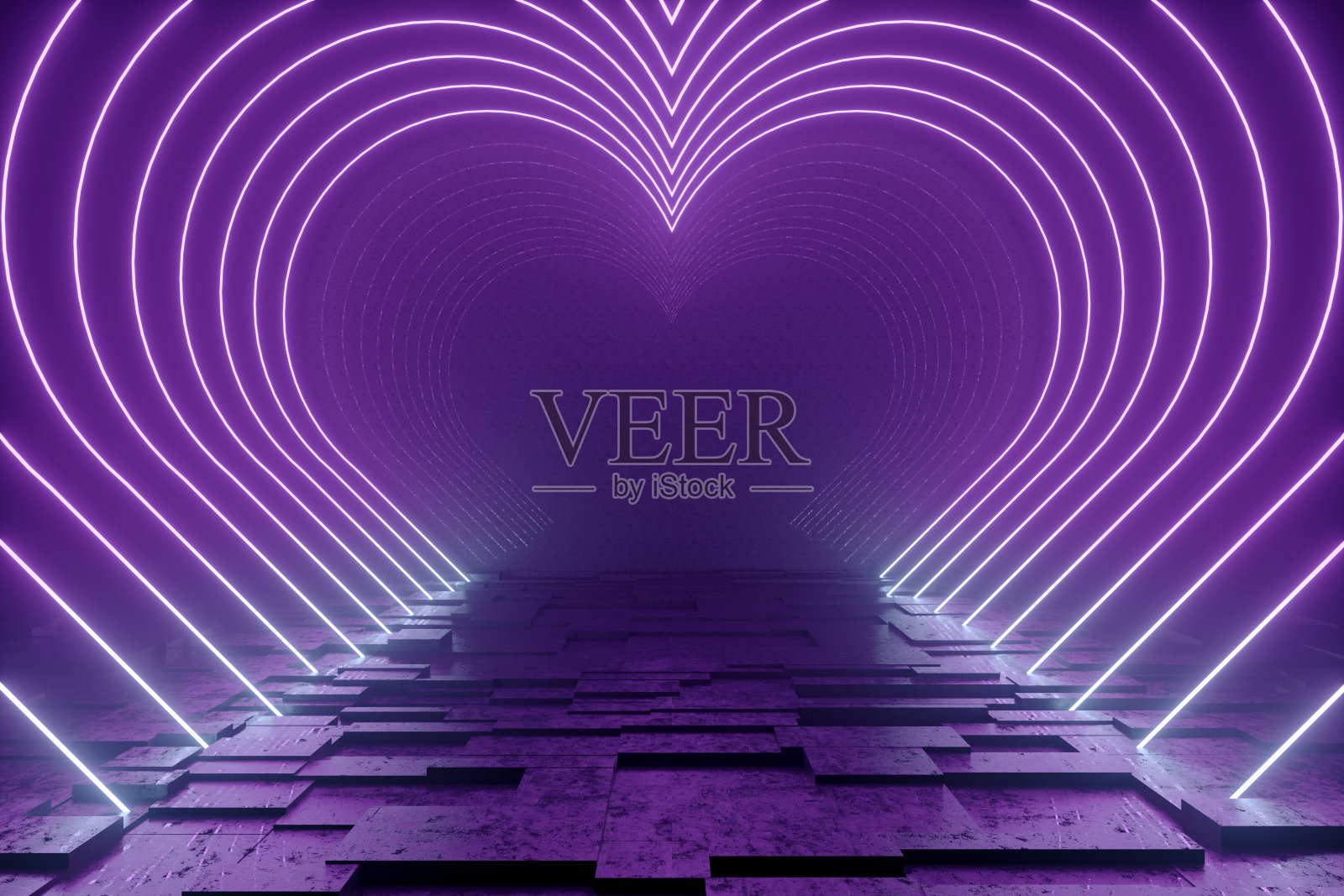 紫外氖激光发光隧道，抽象三维背景照片摄影图片