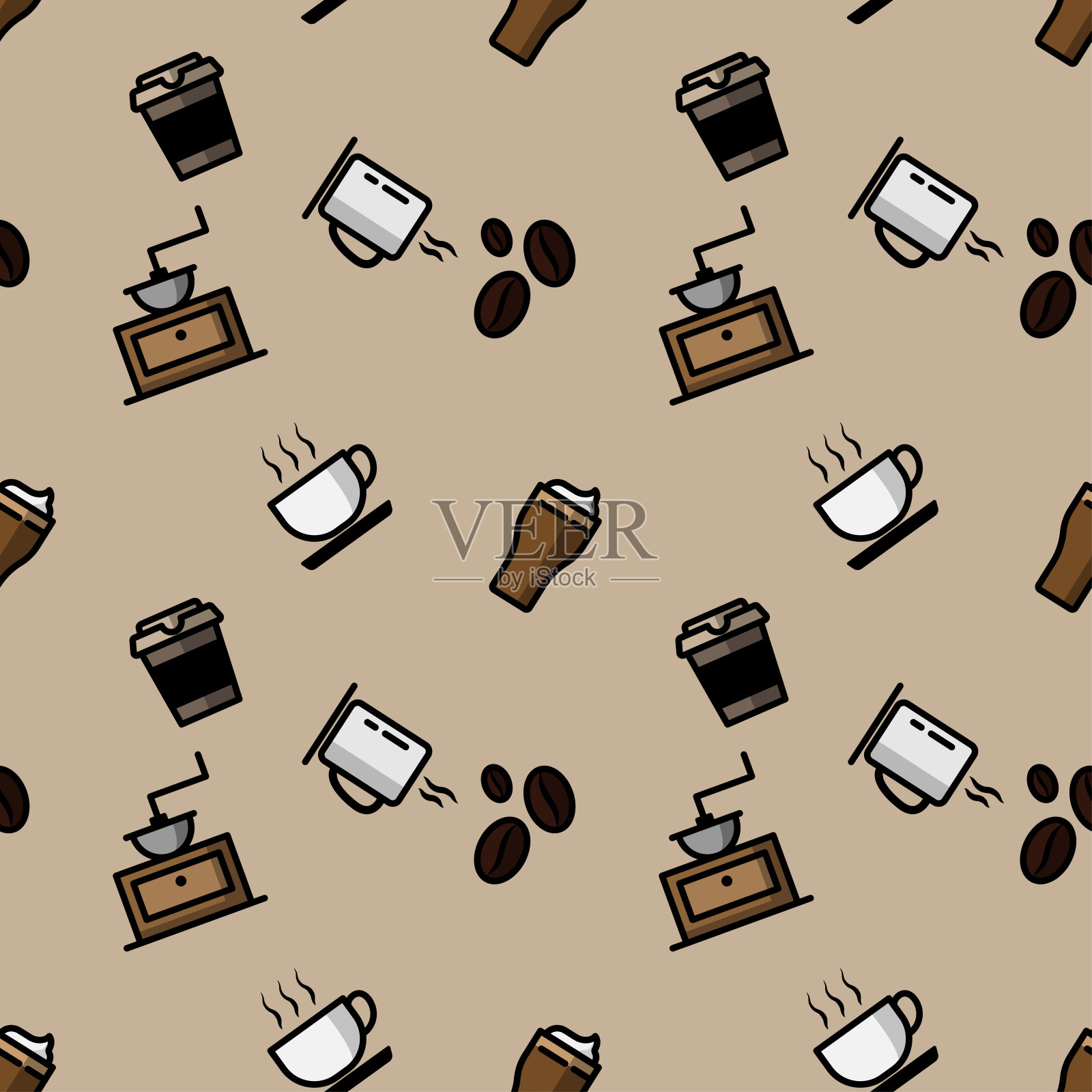 矢量图标咖啡无缝模式。插画图片素材
