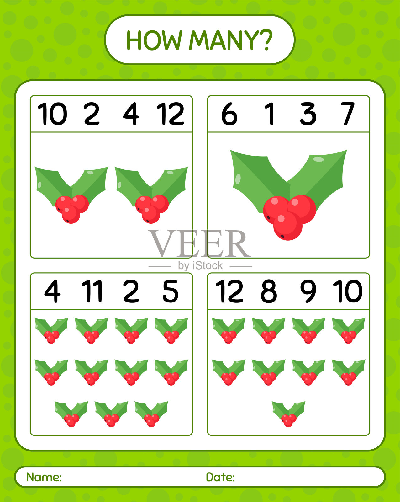 和霍莉·贝瑞玩了多少次数数游戏。学龄前儿童习题表，儿童活动表插画图片素材