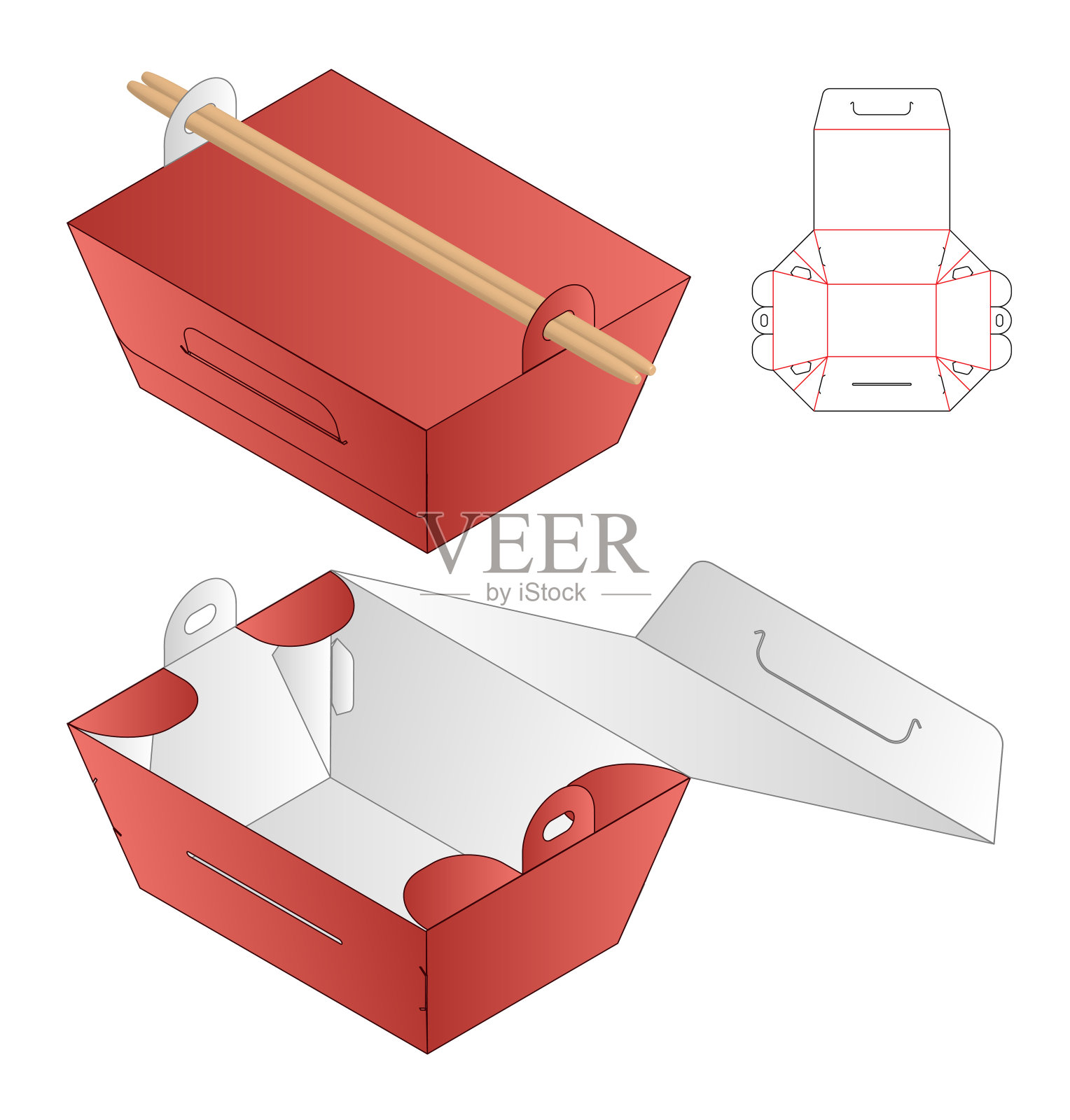 纸箱包装模切模板设计。三维模型插画图片素材