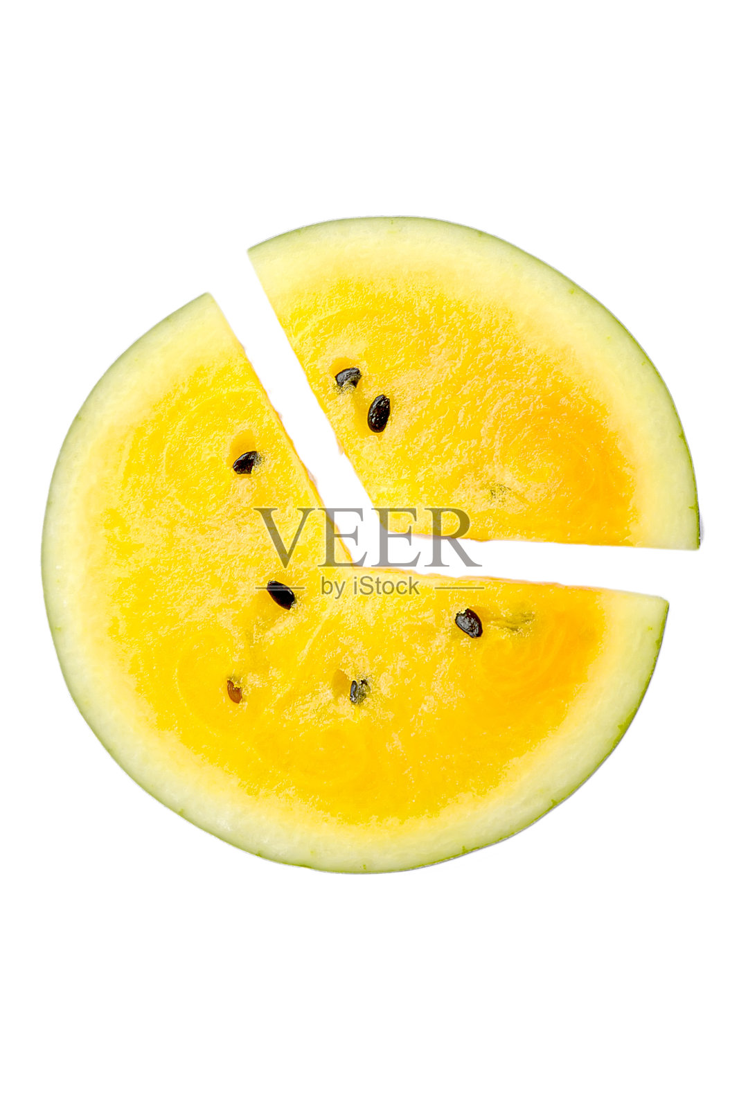 黄瓤西瓜片孤立在白色背景上，修剪路径，全景深3照片摄影图片
