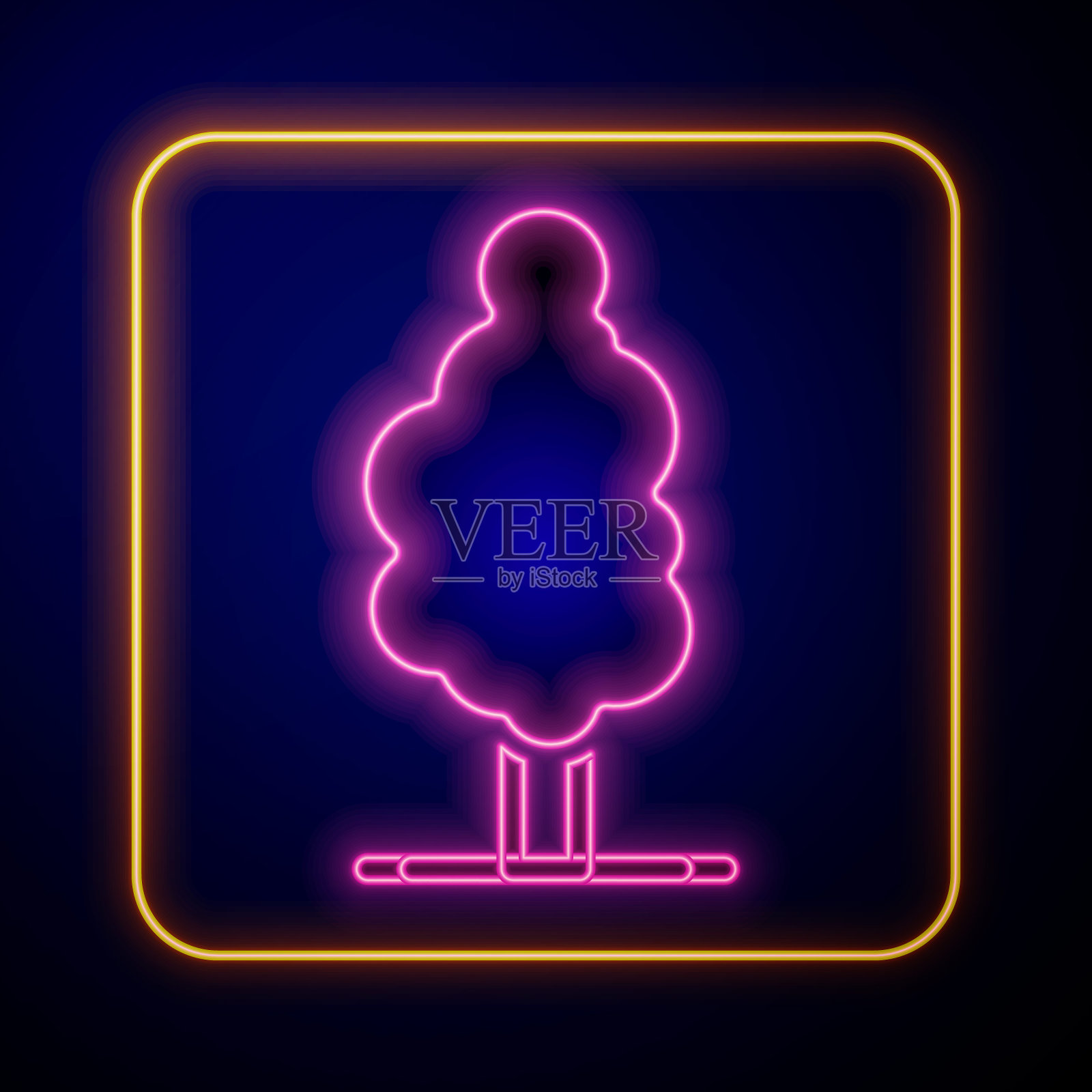 发光的霓虹灯树图标孤立在黑色的背景。森林的象征。向量插画图片素材