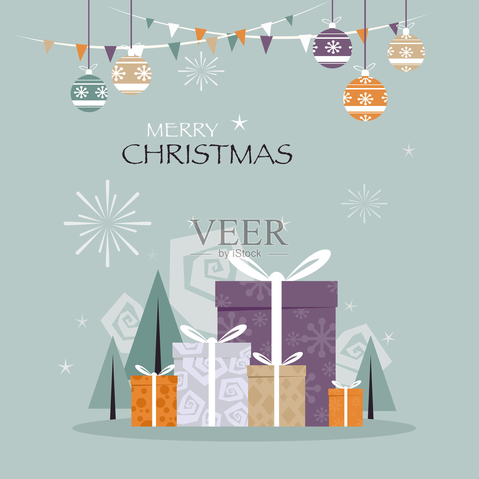 以礼物和装饰致圣诞贺忱设计模板素材
