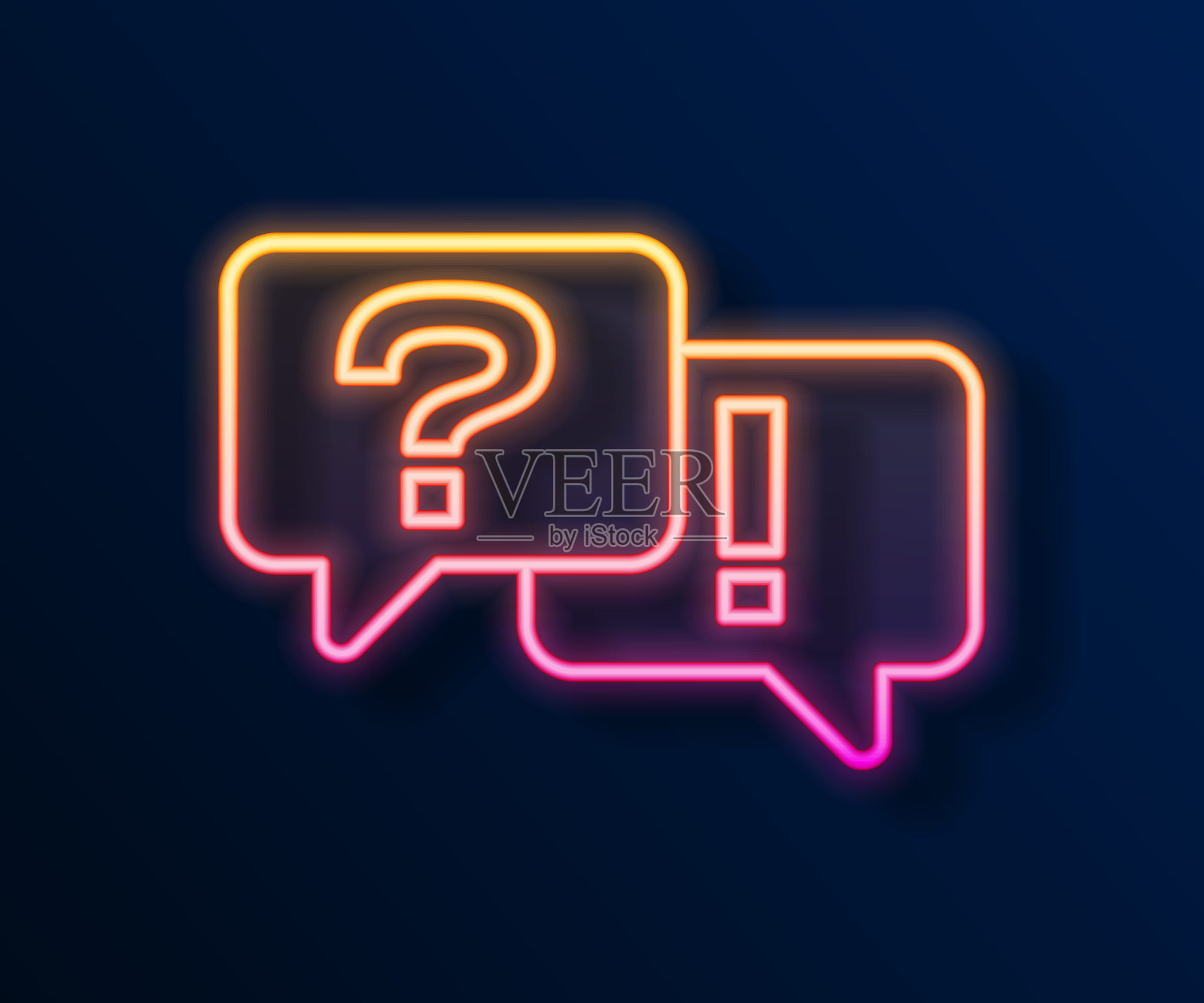 发光的霓虹灯线语音气泡与问题和答案图标孤立在黑色背景。Q和A符号。常见问题的迹象。聊天语音气泡和图表。向量插画图片素材