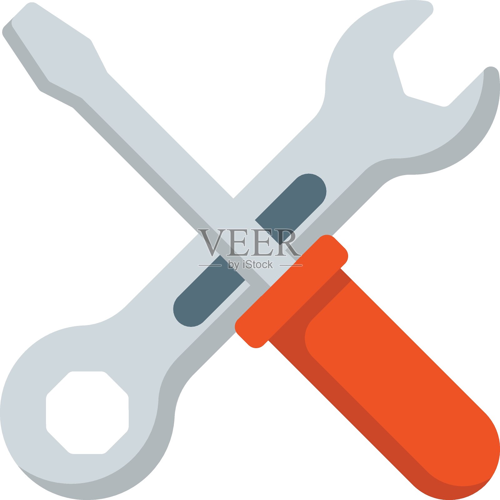 开口扳手和开槽螺丝刀手工具概念矢量彩色图标设计，汽车服务和汽车修理店符号，卡车备件标志，汽车技术员设备插画图片素材