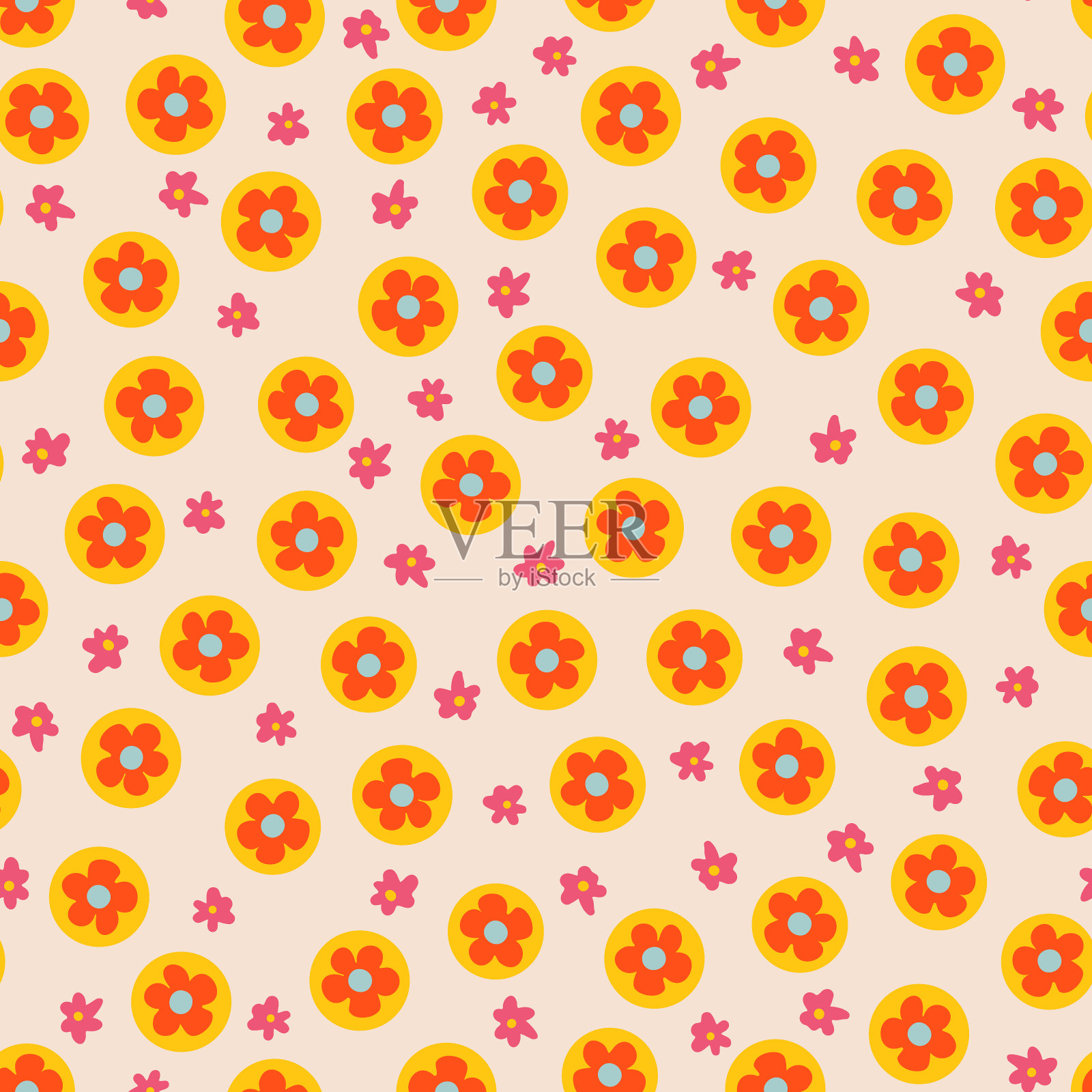 复古花的力量无缝重复图案。插画图片素材