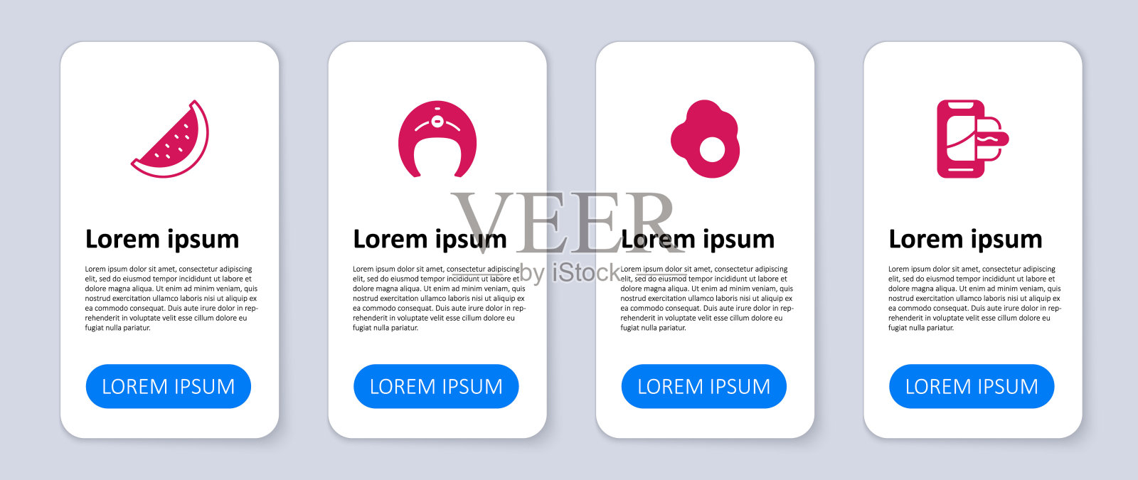 设置移动点餐，炒鸡蛋，鱼排，西瓜。业务信息模板。向量设计模板素材