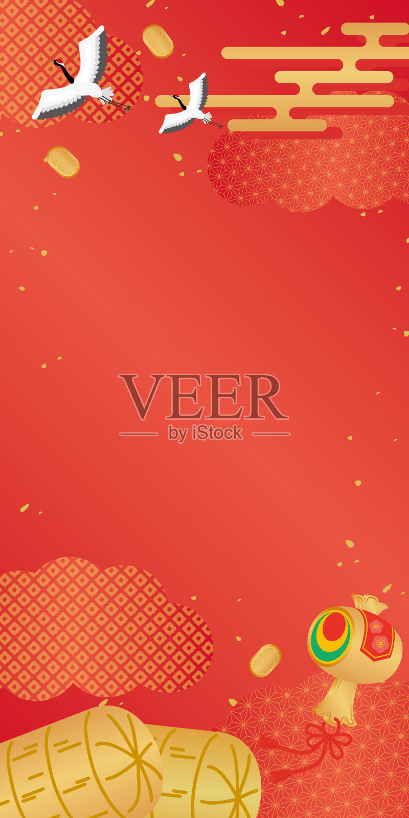 日本起重机，锤子和硬币图案背景插图插画图片素材