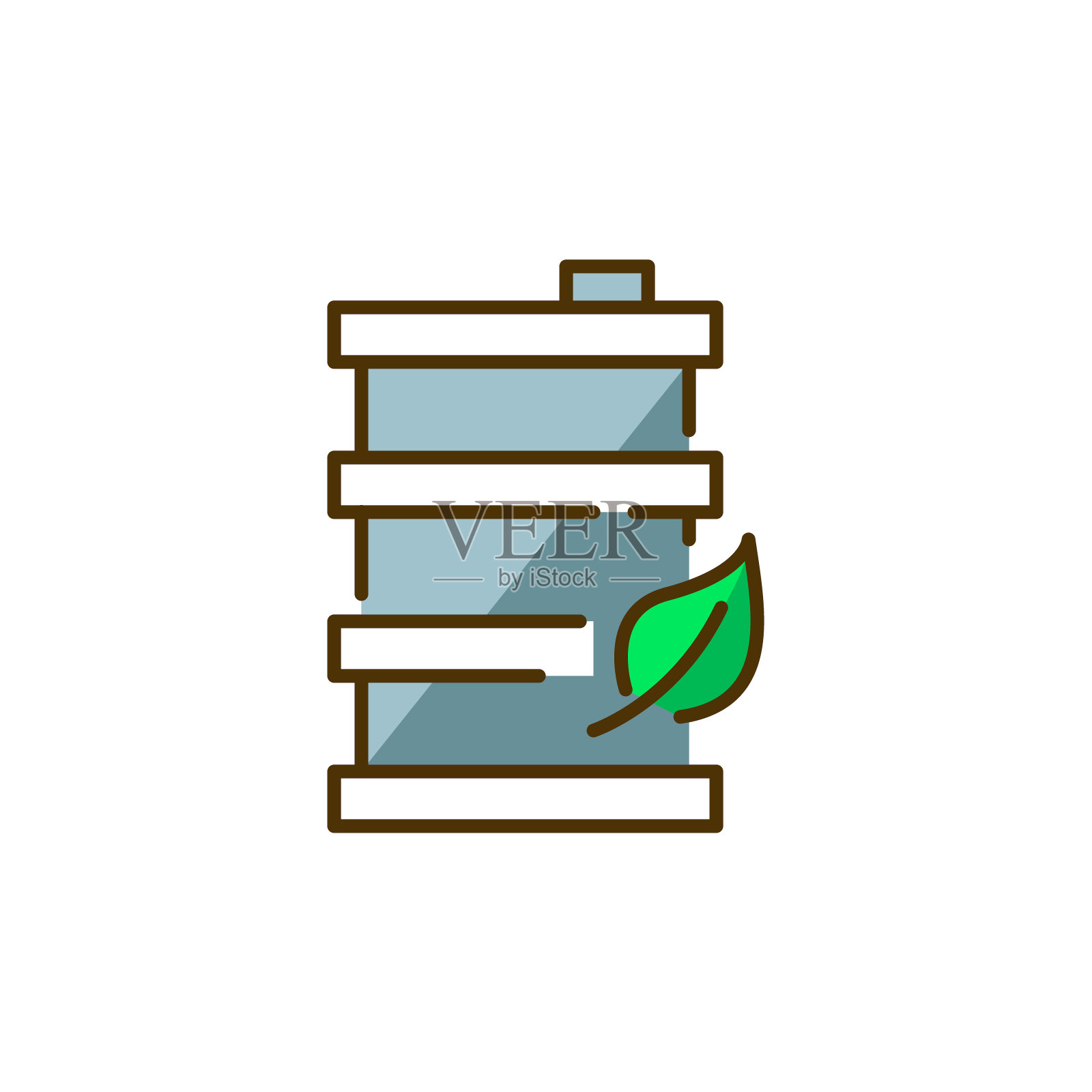 绿色生物燃料。油桶有绿叶。可持续的能源。完美的像素，可编辑的描边彩色图标图标素材