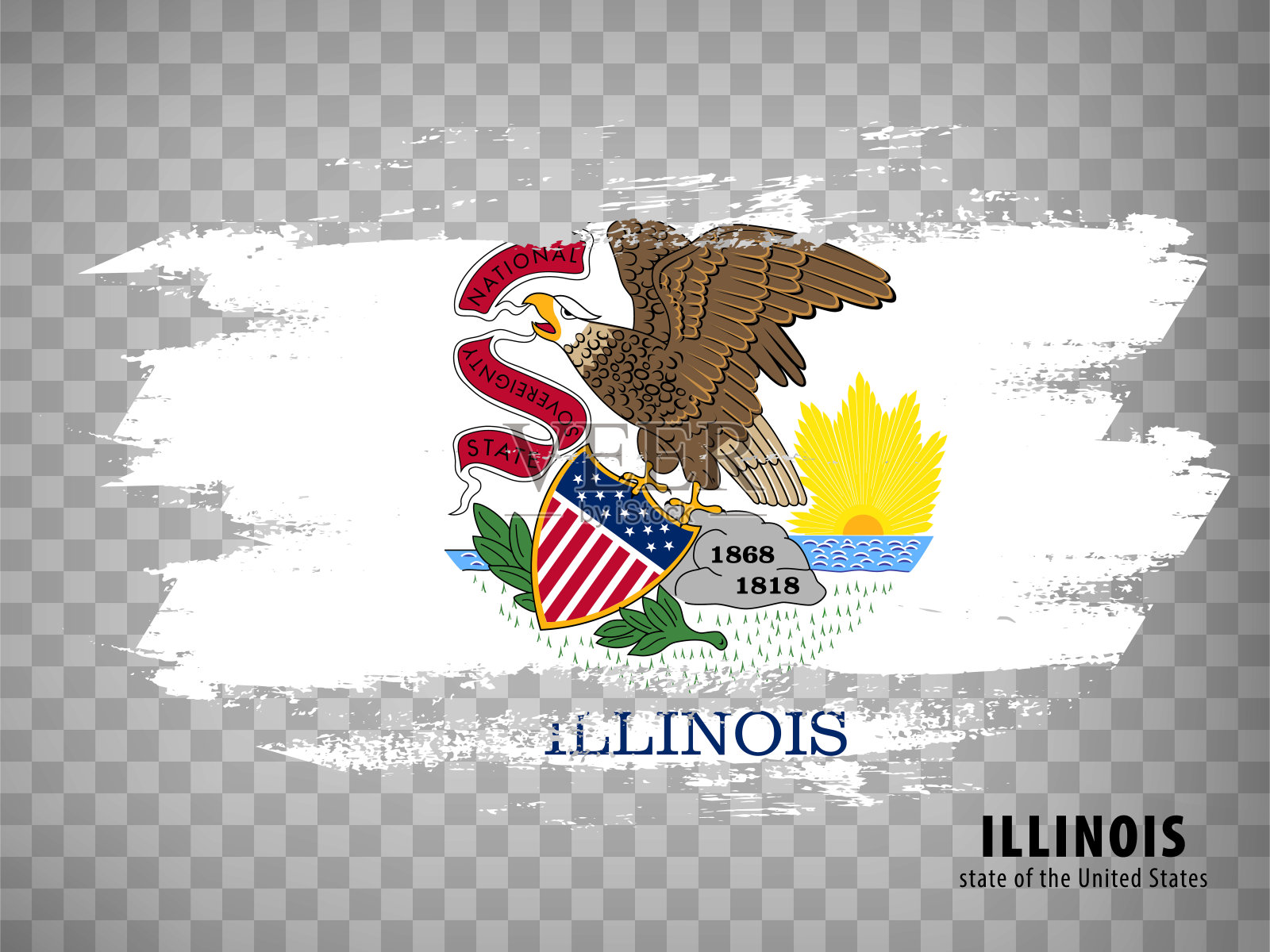 伊利诺斯州的国旗。美利坚合众国。旗帜伊利诺伊与标题透明背景为您的网站设计，应用程序，UI。股票向量。矢量插图。EPS10。插画图片素材