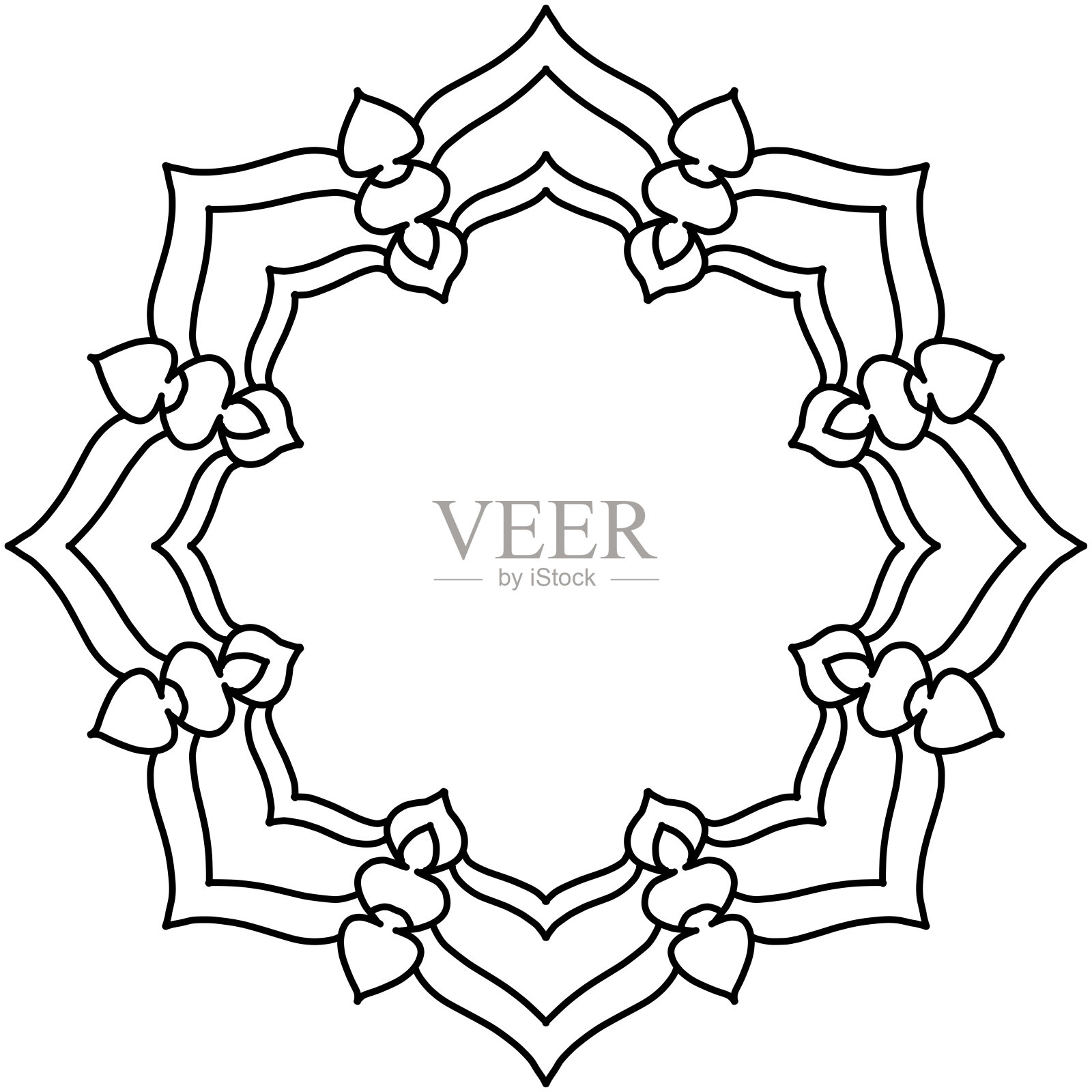 星形框架或装饰，黑色线条，无色彩插画图片素材