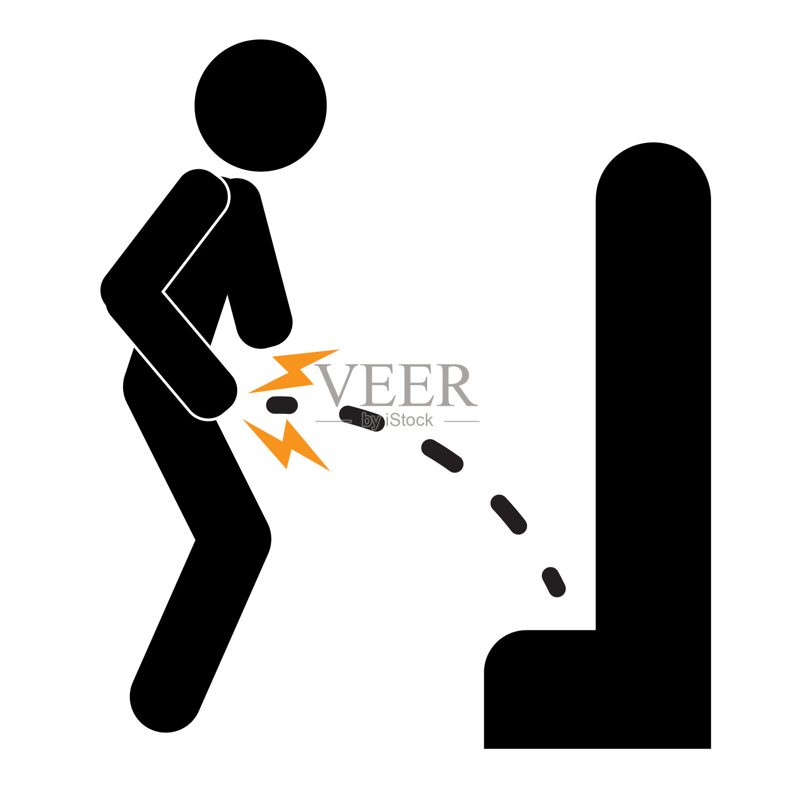 白色背景上的尿痛图标。膀胱疼痛信号。平的风格。插画图片素材