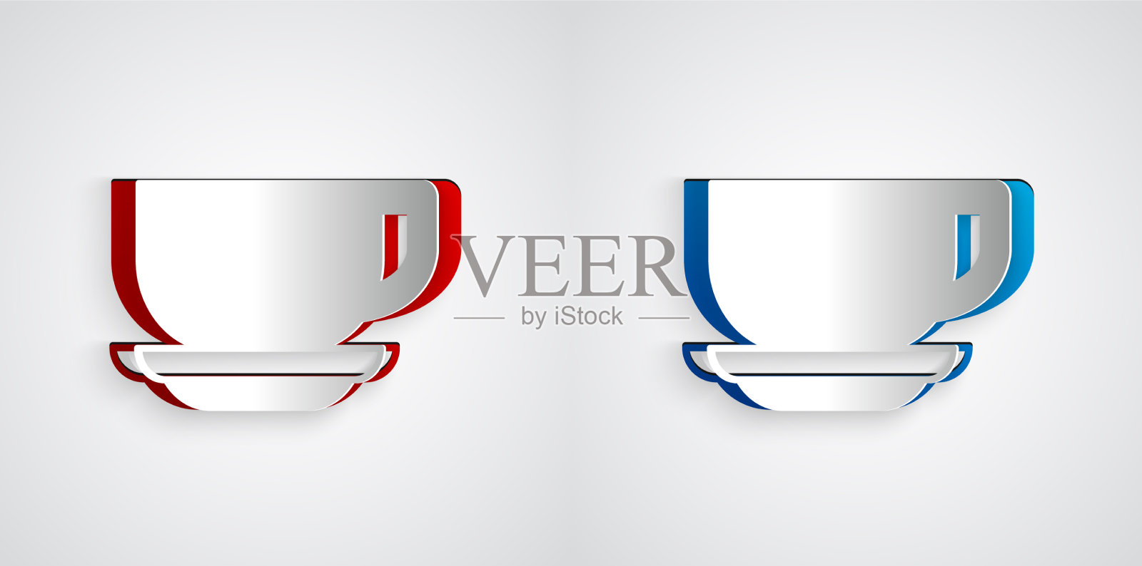 剪纸咖啡杯图标孤立在灰色插画图片素材