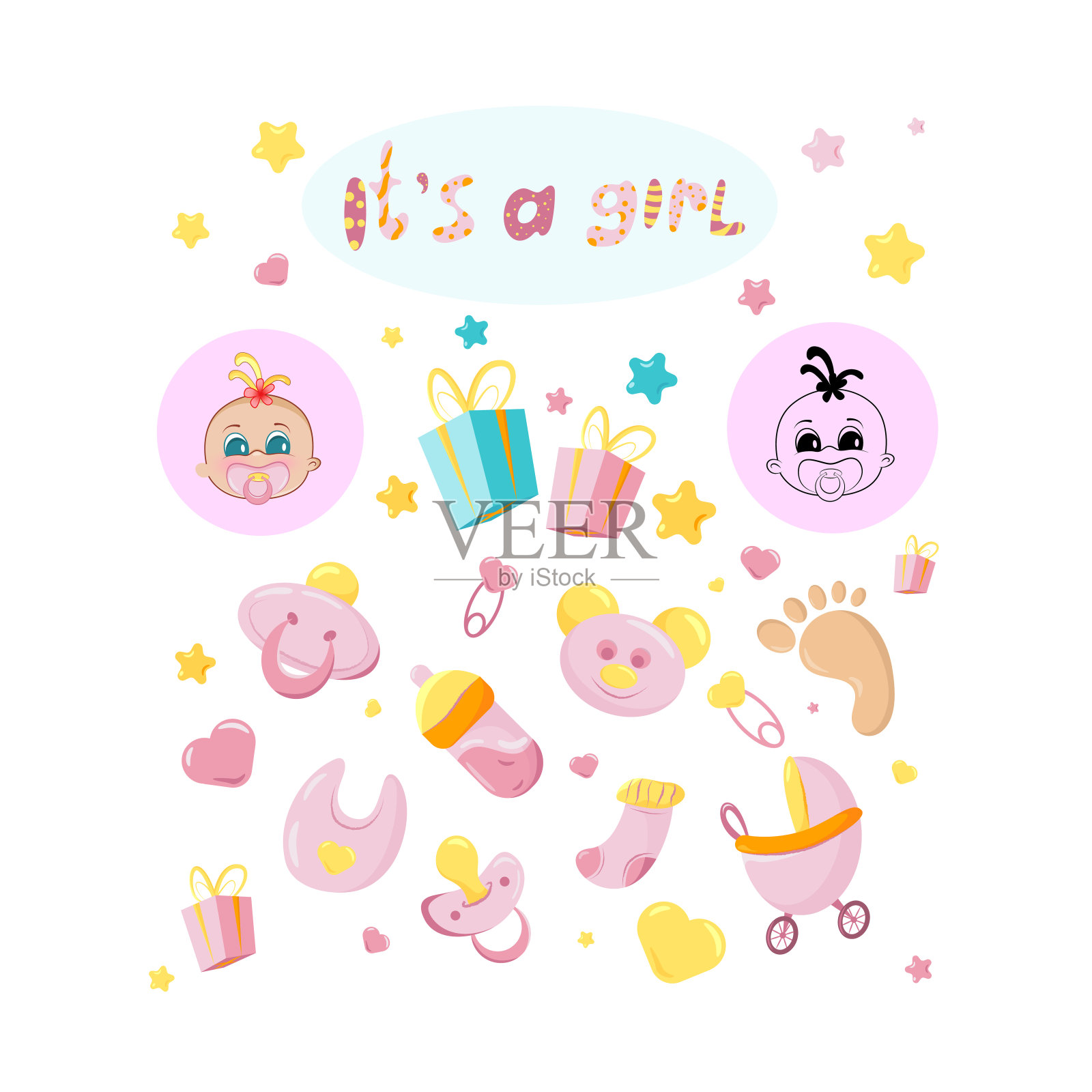 新生儿贴纸包插画图片素材