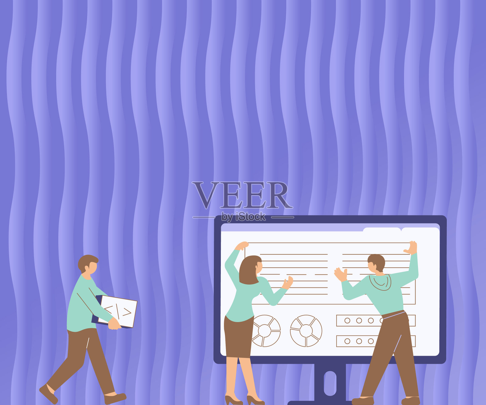 同事们站在桌子旁边画画插画图片素材