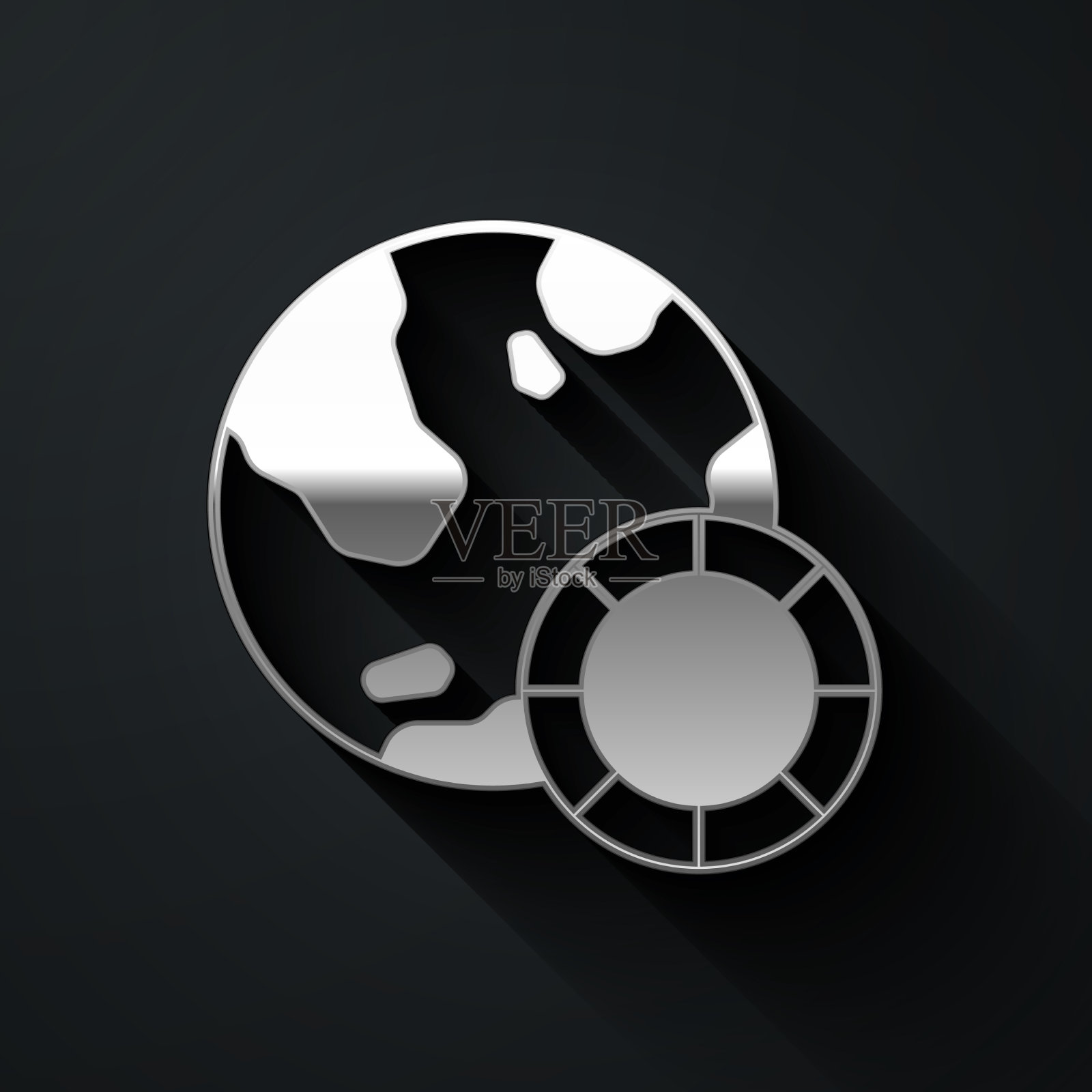 银色赌场筹码图标孤立在黑色插画图片素材