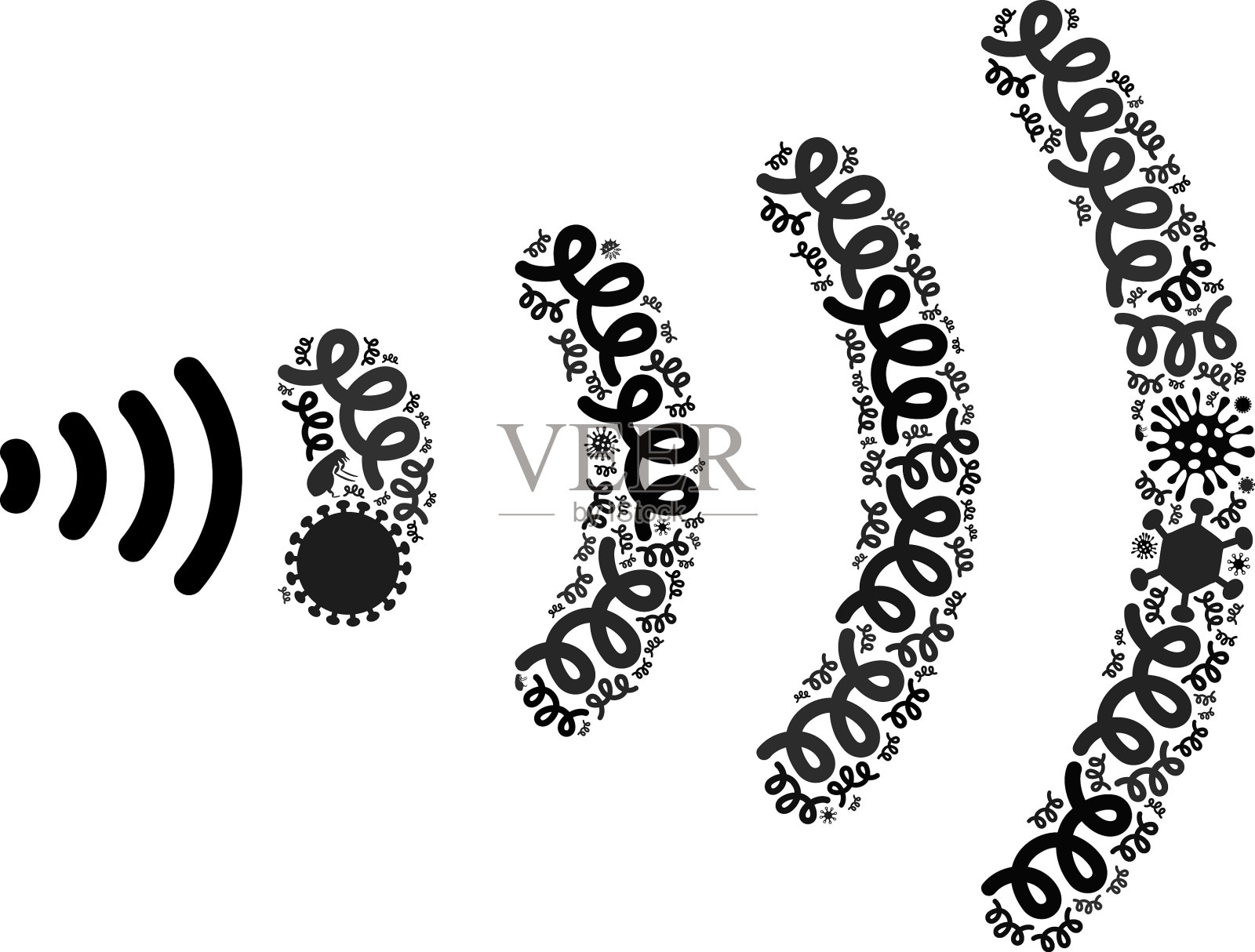 拼贴无线图标的感染微生物插画图片素材