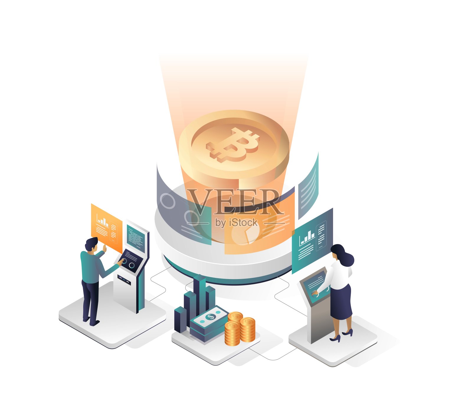 将比特币转换为美元的过程插画图片素材