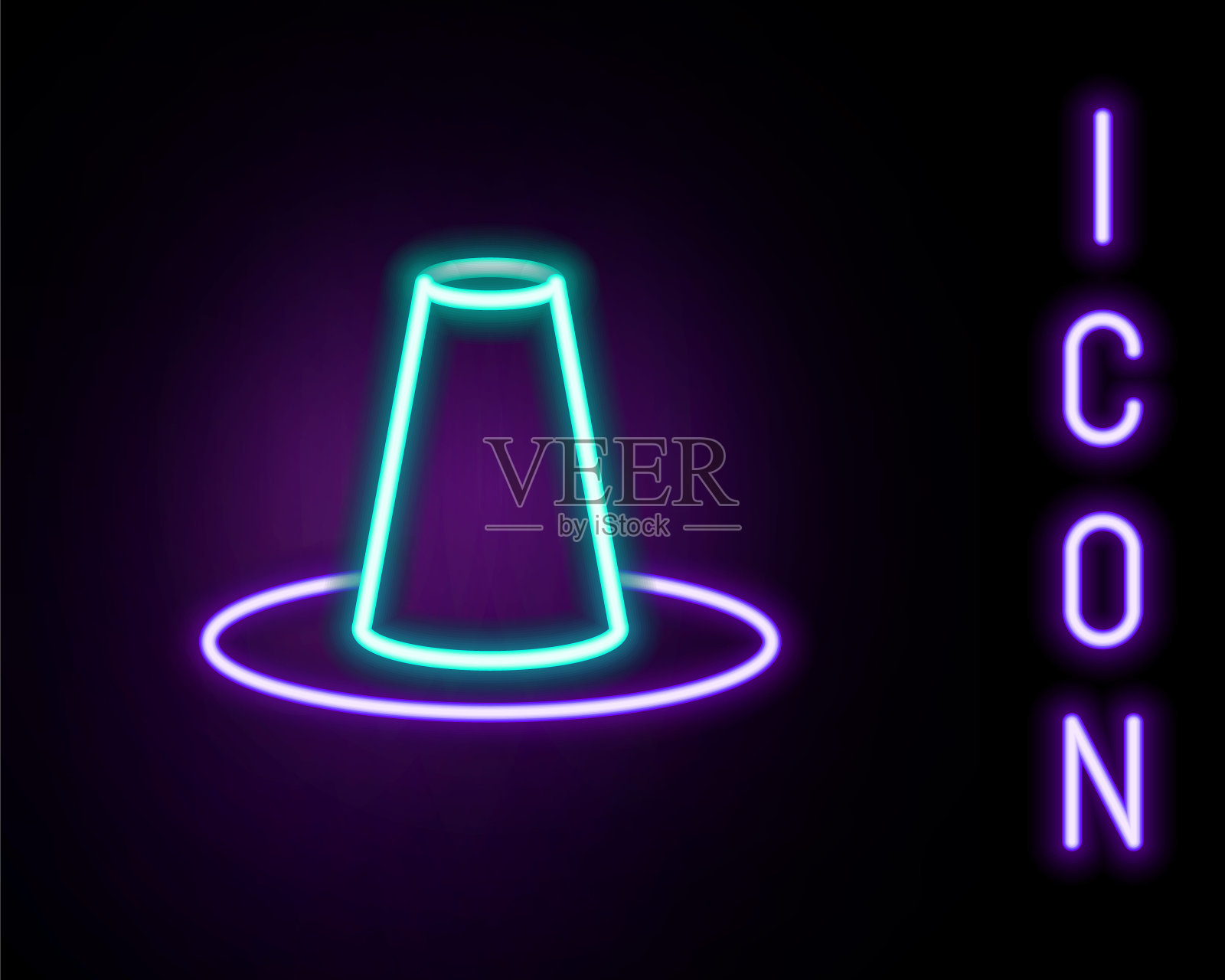 发光的霓虹灯线传统的韩国帽子图标孤立在黑色的背景。色彩斑斓的轮廓的概念。向量插画图片素材