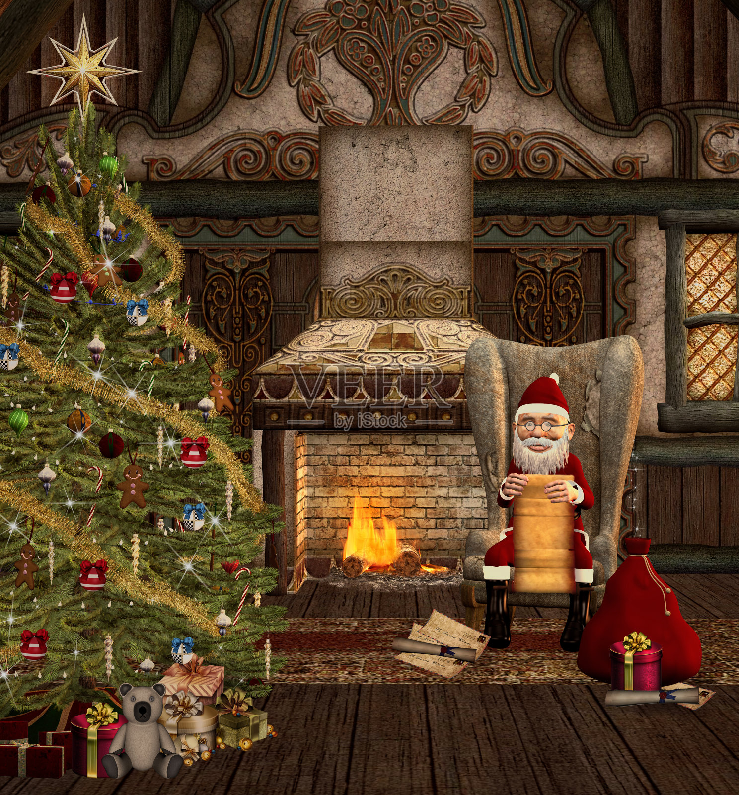 有趣的圣诞老人在工作插画图片素材