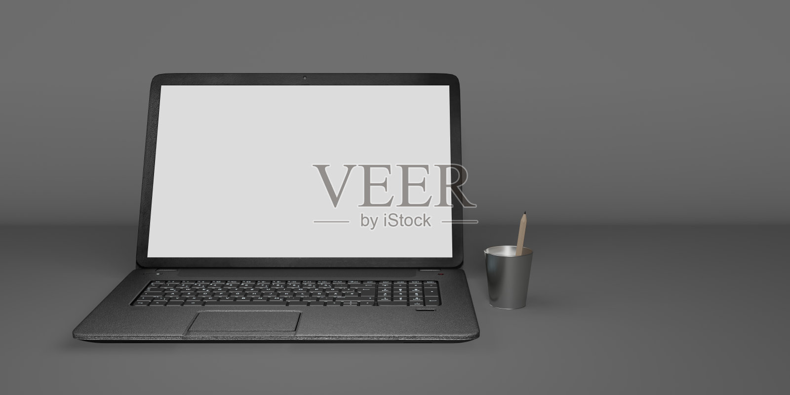 笔记本电脑与白色屏幕和键盘3D插图照片摄影图片