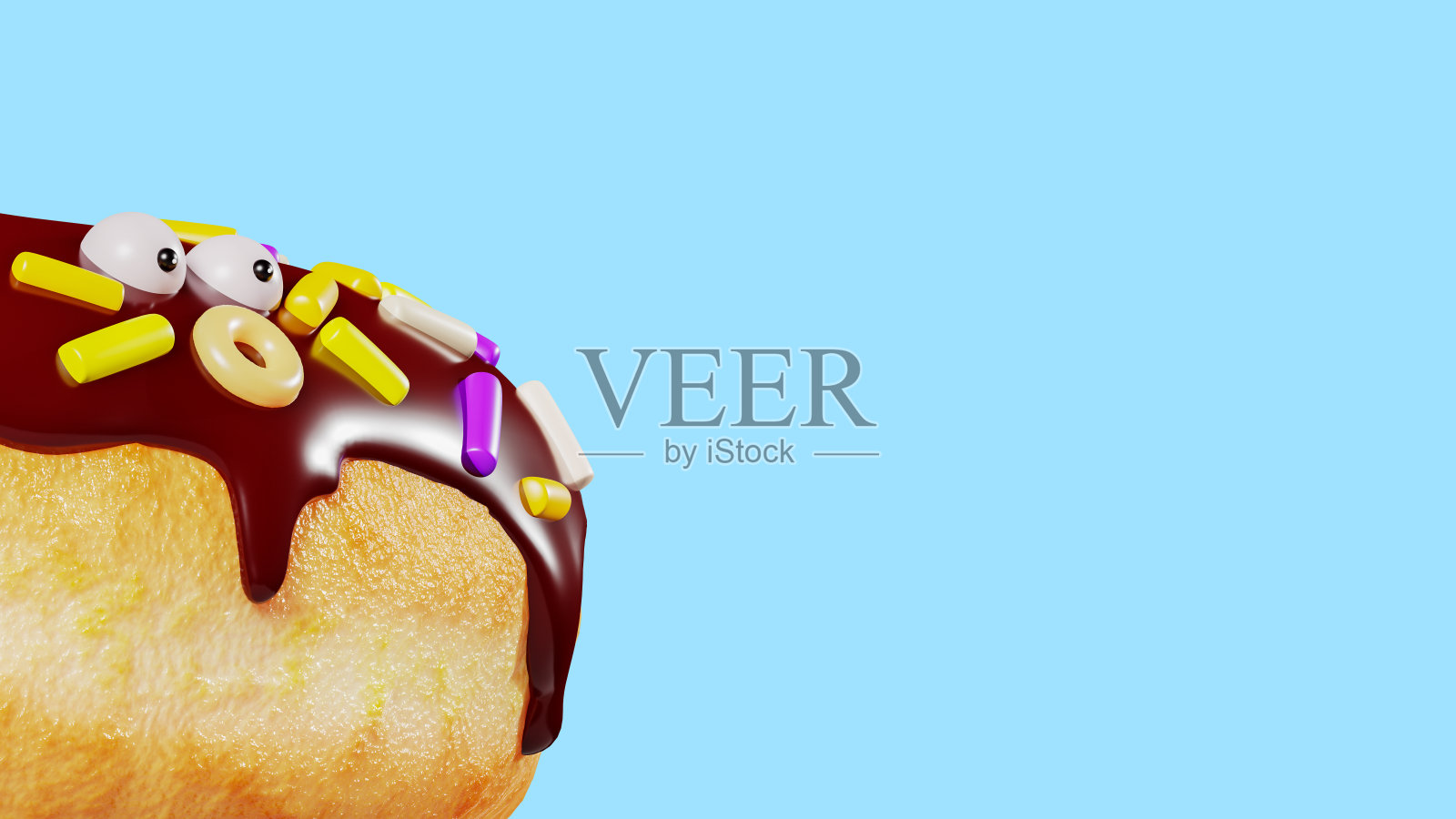 有趣的甜甜圈与脸，3d渲染。滑稽的震惊的甜甜圈脸，横幅。甜甜圈边界，3d插图照片摄影图片