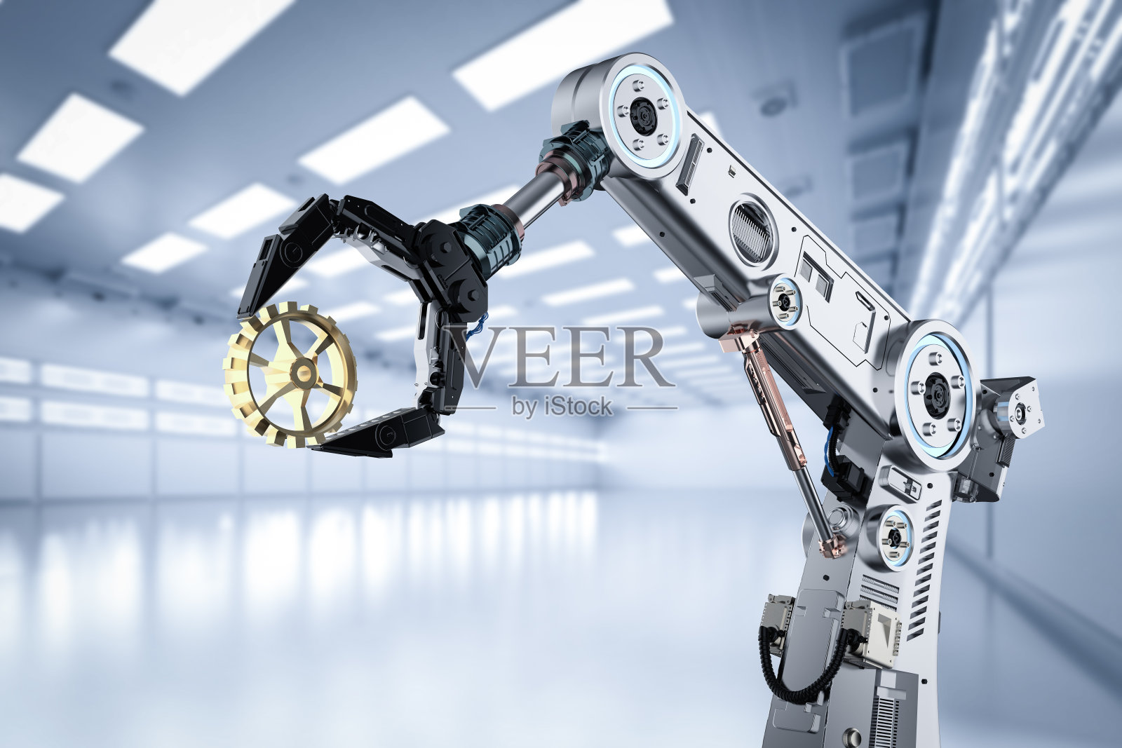 工程工业用带齿轮的金属机械臂照片摄影图片