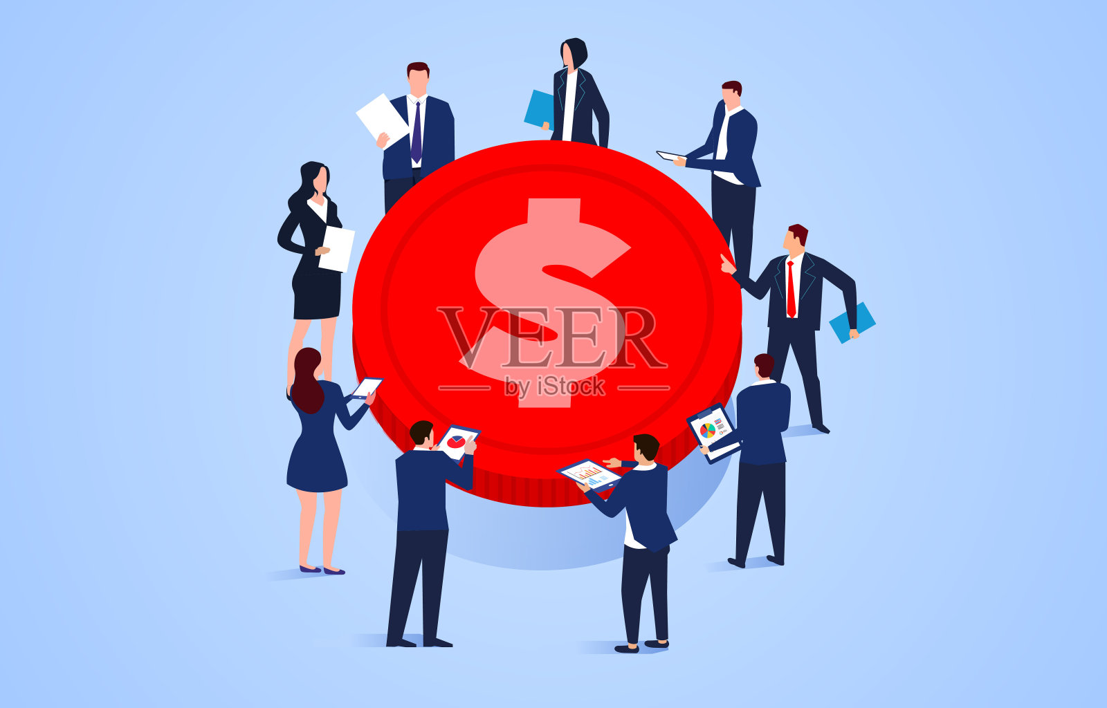 商务金融会议、货币与经济讨论与研究插画图片素材