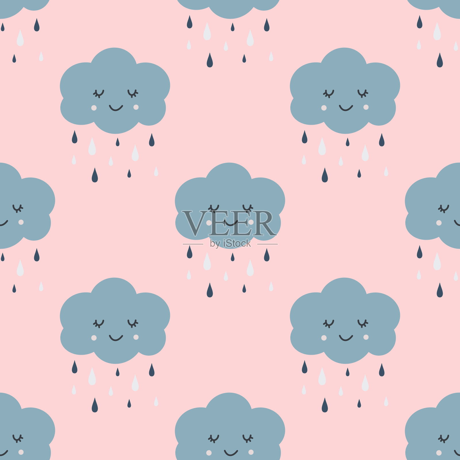 孩子气的无缝图案与可爱的云在斯堪的纳维亚风格。婴儿打印。矢量手绘插图插画图片素材