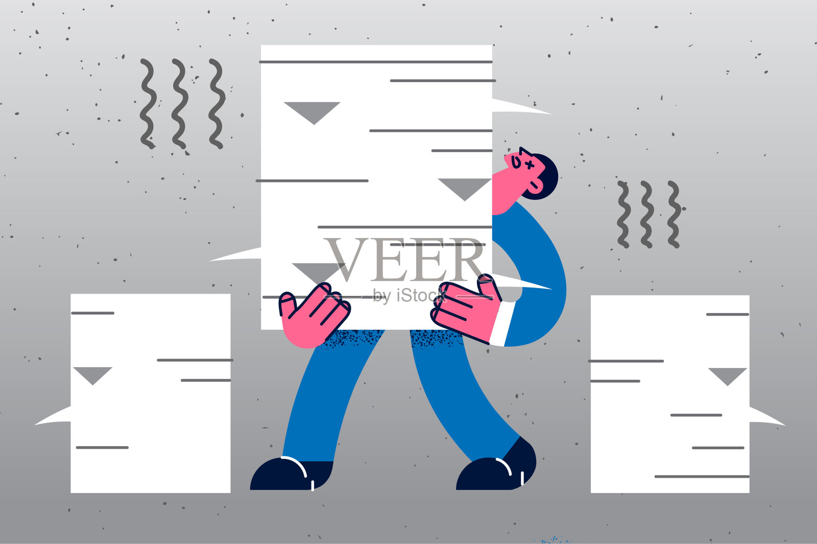 筋疲力尽的商人带着一堆文书文件插画图片素材