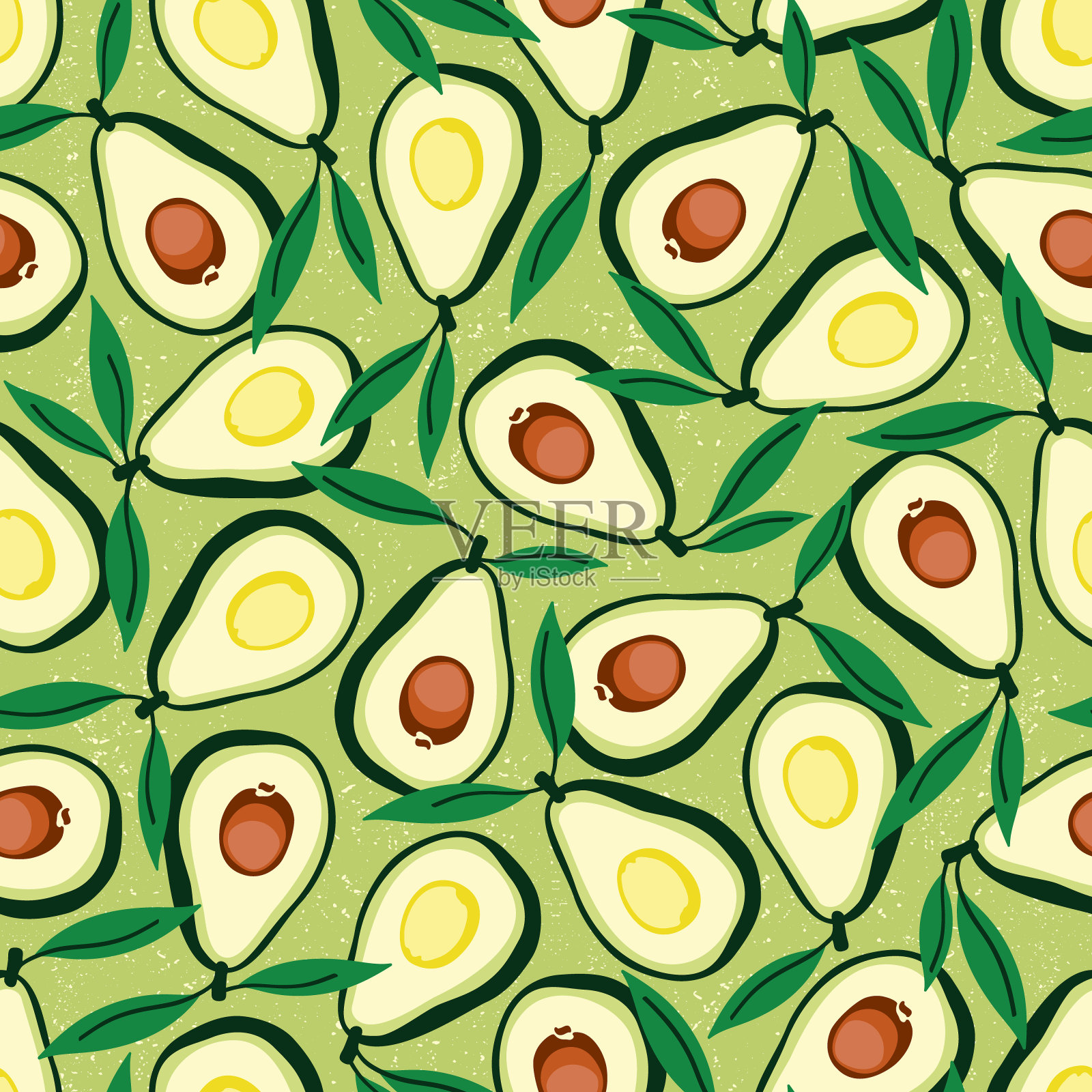 矢量重复纹理与风格化鳄梨。抽象的无缝模式。插画图片素材