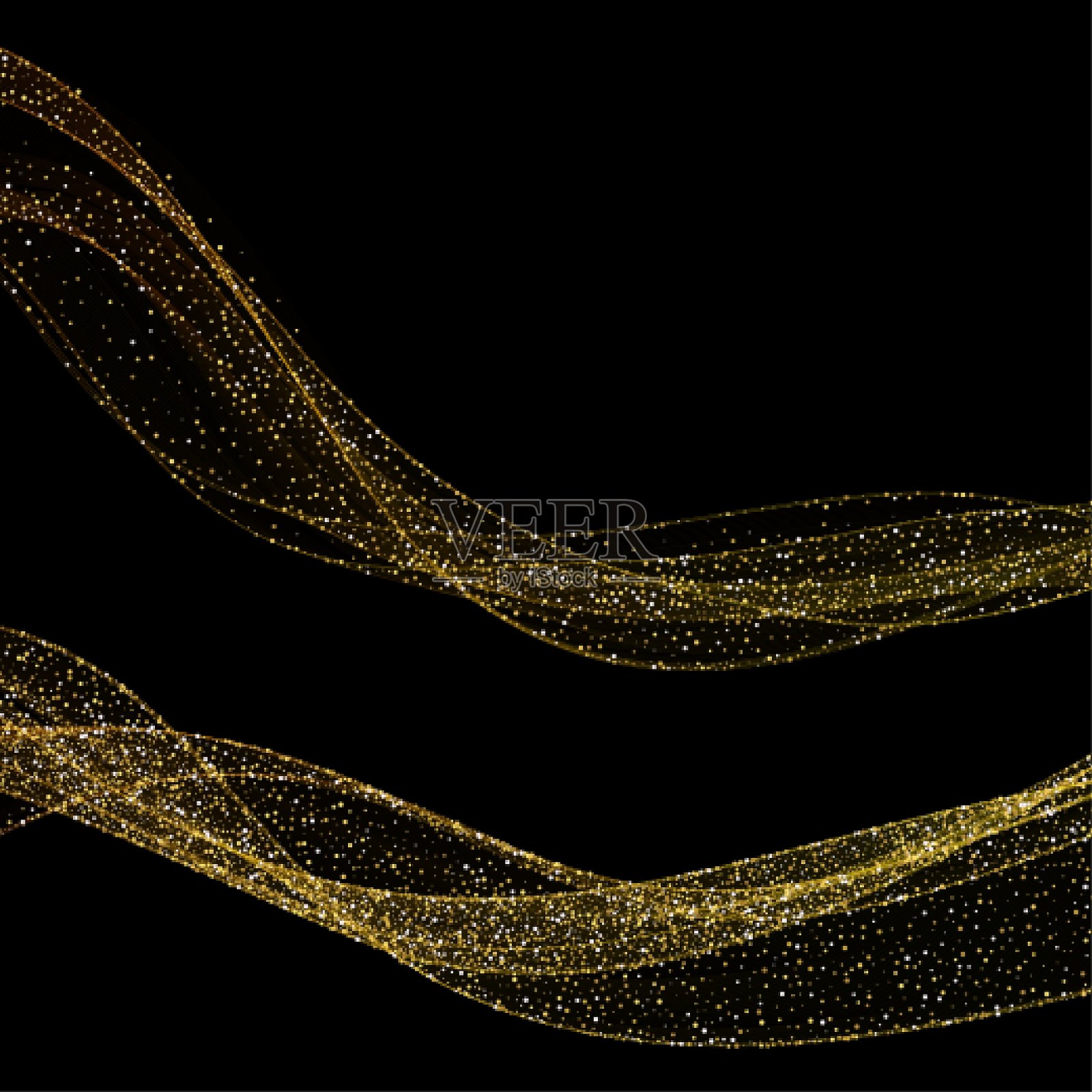 黑色背景上的一组金色波浪。闪亮的设计。每股收益10插画图片素材