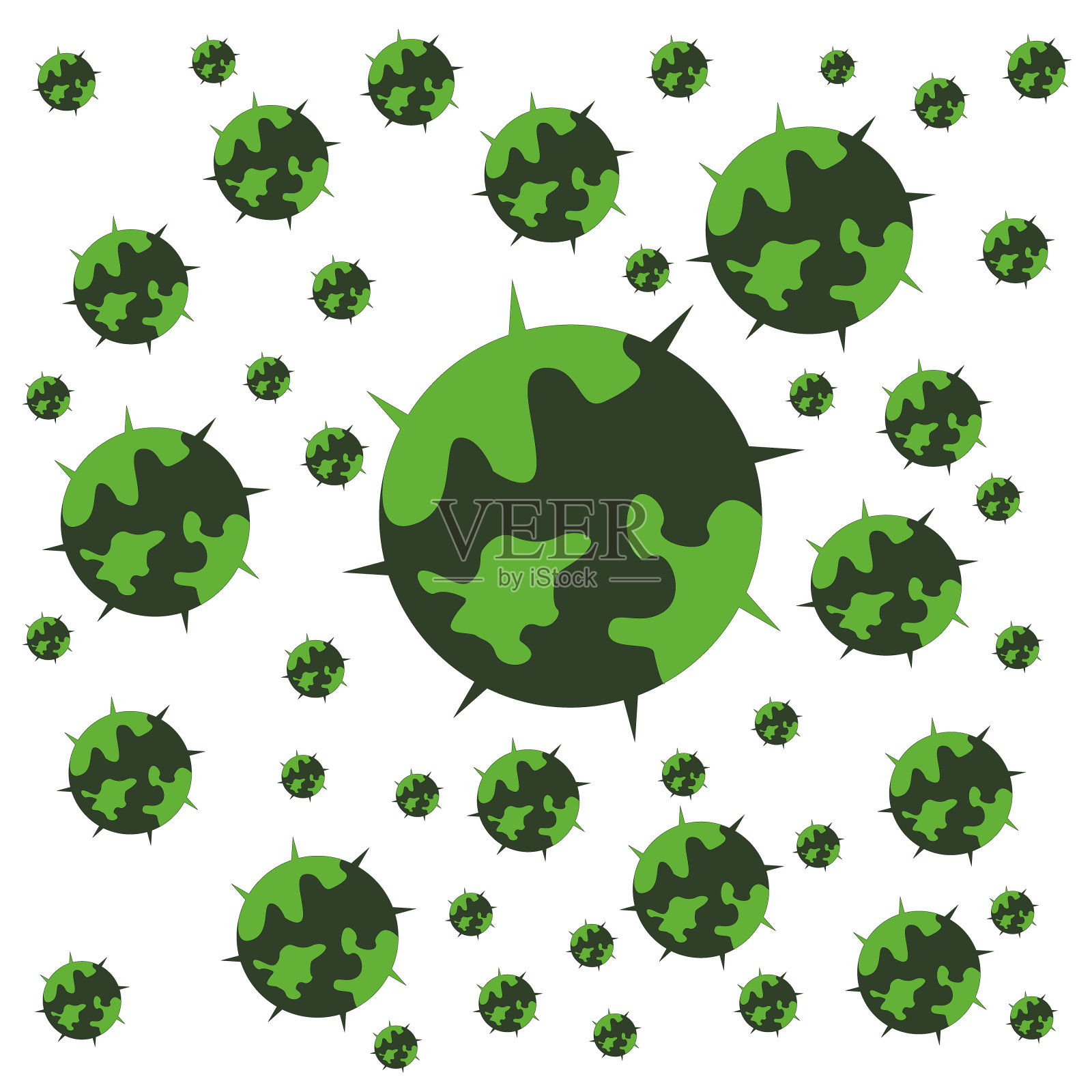 绿色的微生物，大小不一，冠状病毒19插画图片素材