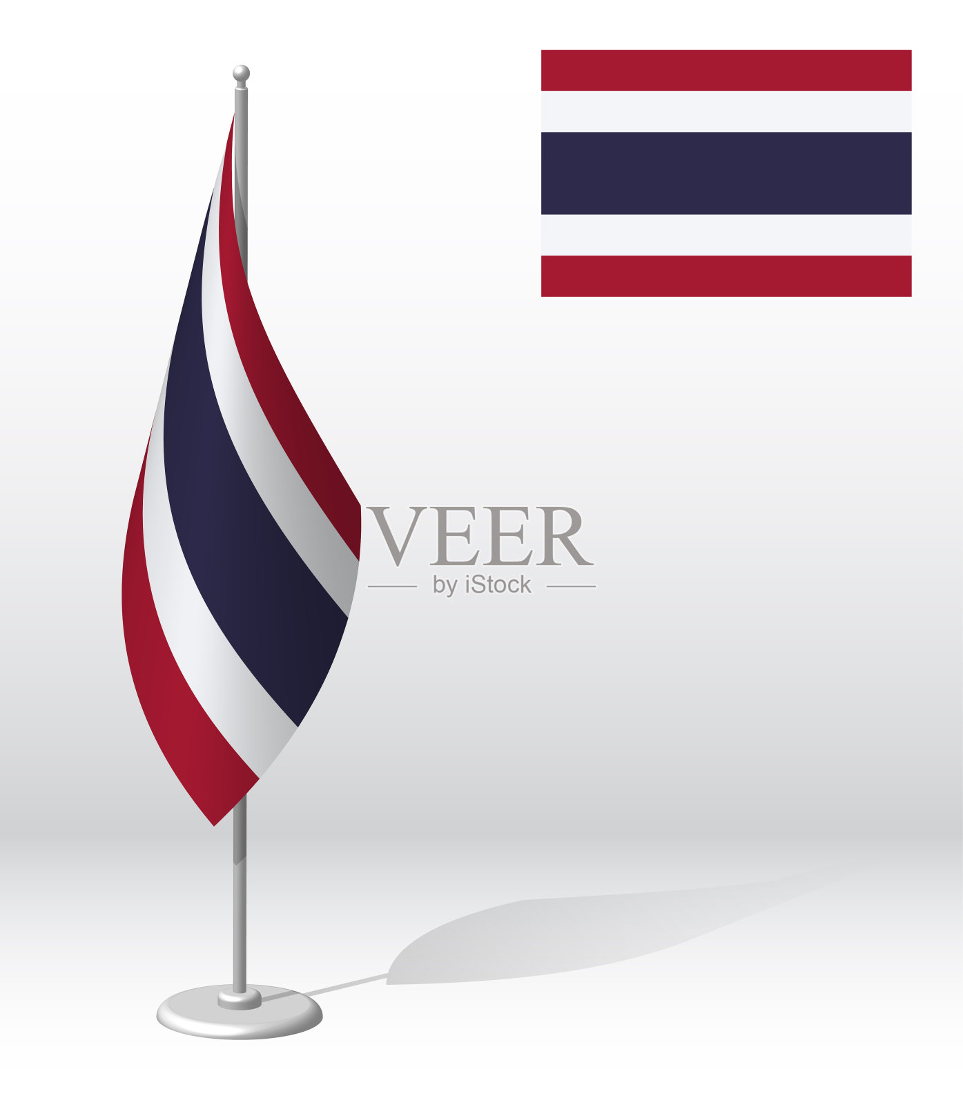 泰王国国旗上旗杆办理登记隆重活动，会见外宾。泰国独立日。真实的3D向量在白色设计元素图片