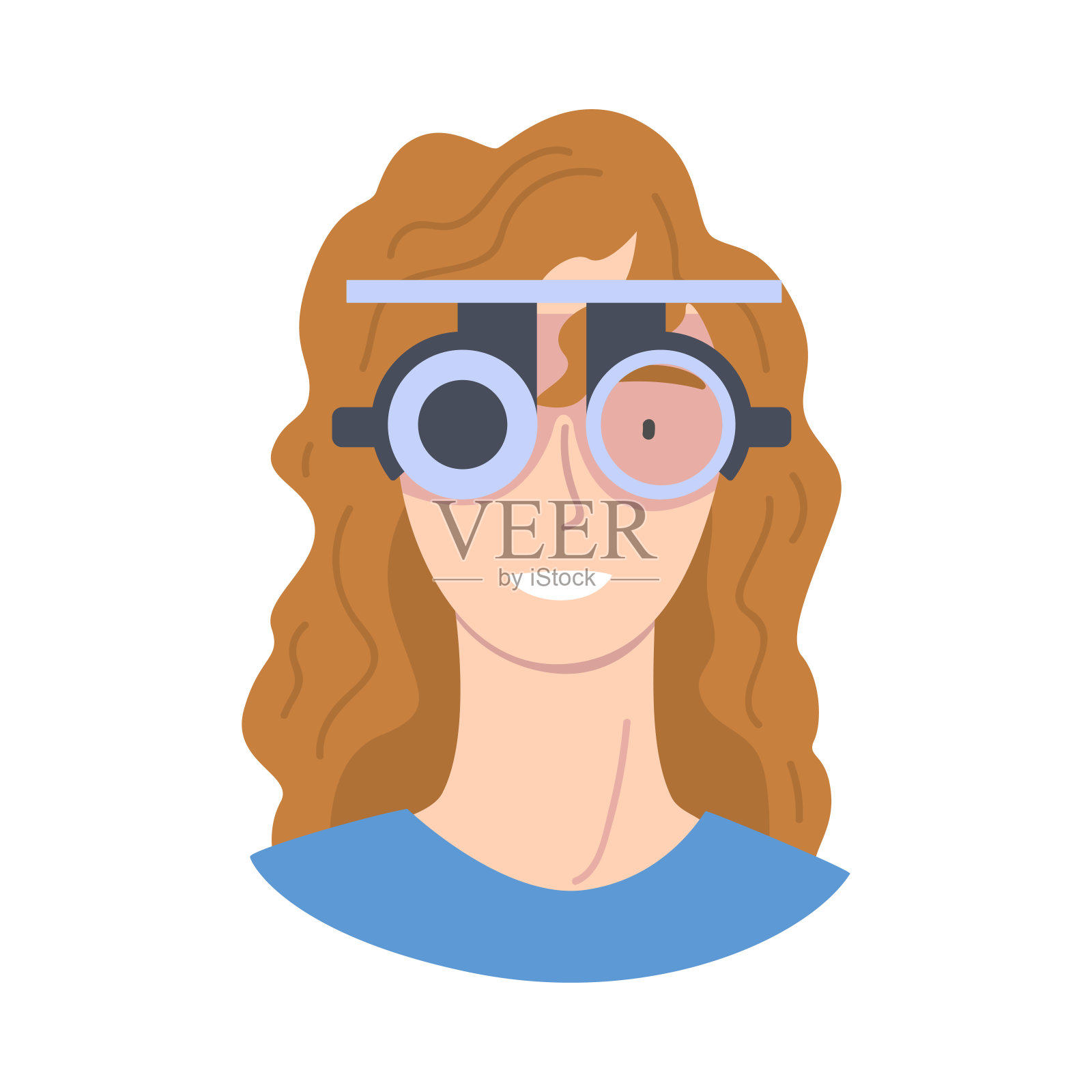 眼科学和眼睛检查与妇女病人看在裂隙灯矢量插图设计元素图片