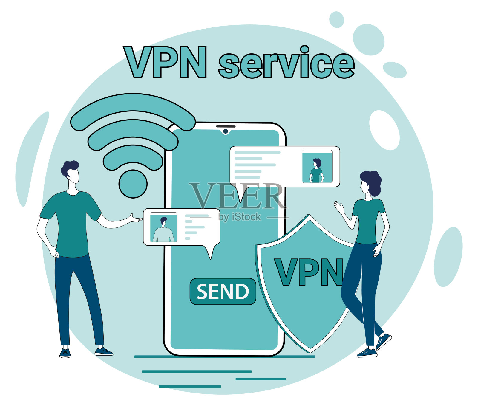 VPN服务和社交网络。插画图片素材