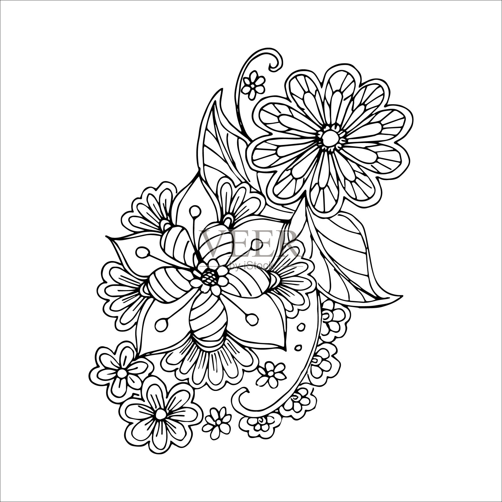 涂鸦或素描风格的插花插画图片素材