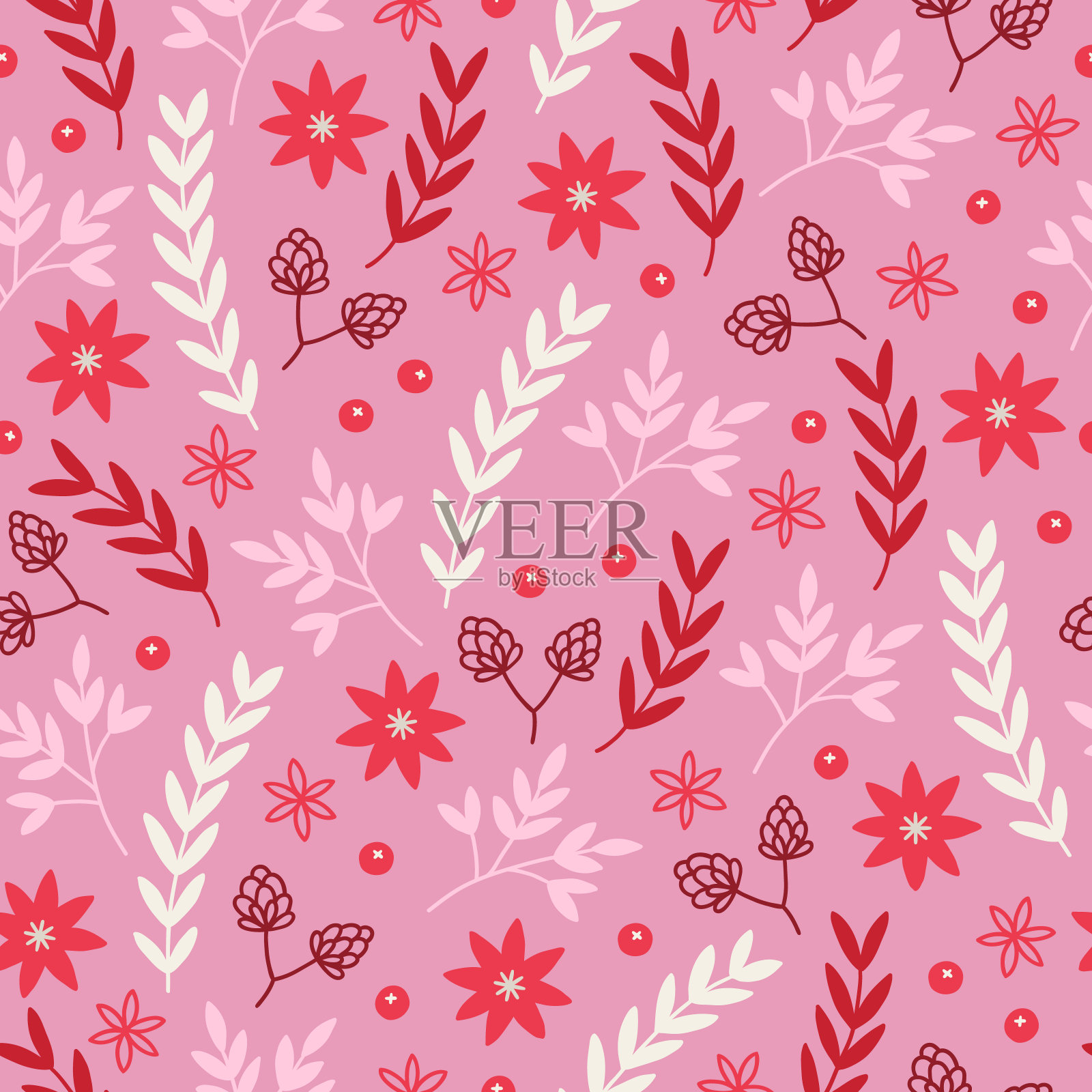 圣诞节无缝图案与浆果，鲜花，球果，叶子。矢量图插画图片素材