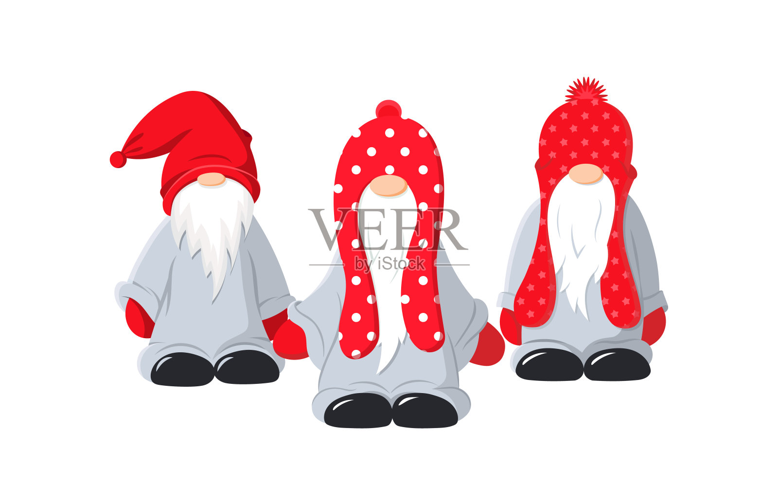 矢量插图与三个可爱的小矮人在白色的背景。剪纸艺术。插画图片素材