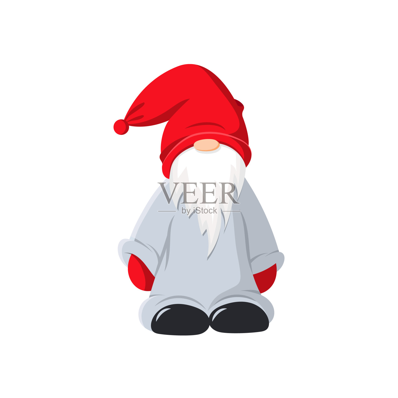 一个戴着红帽子的可爱小矮人。向量的剪纸艺术。插画图片素材