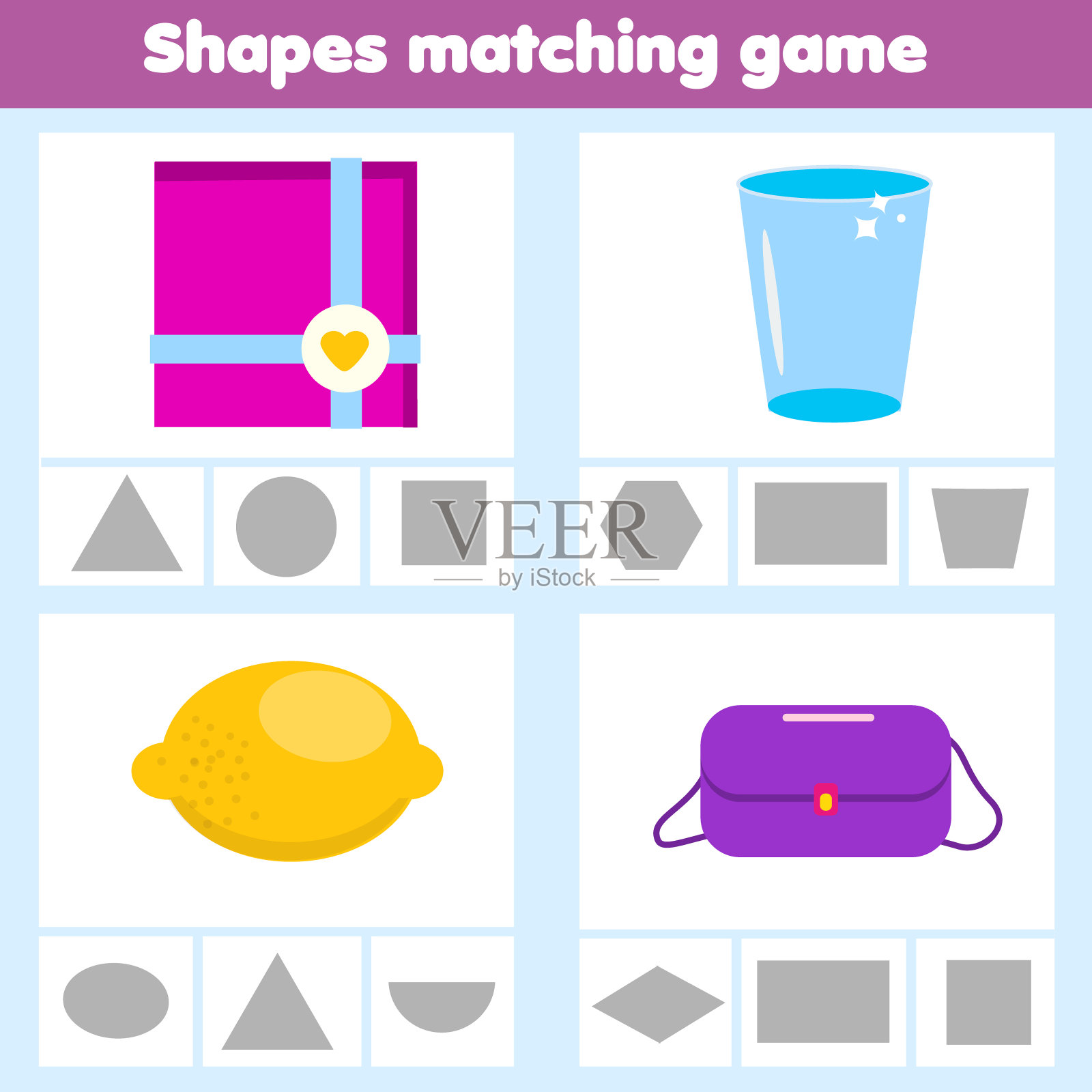 匹配儿童教育游戏。匹配真实的物体和形状。专为儿童和学步儿童准备的活动。插画图片素材